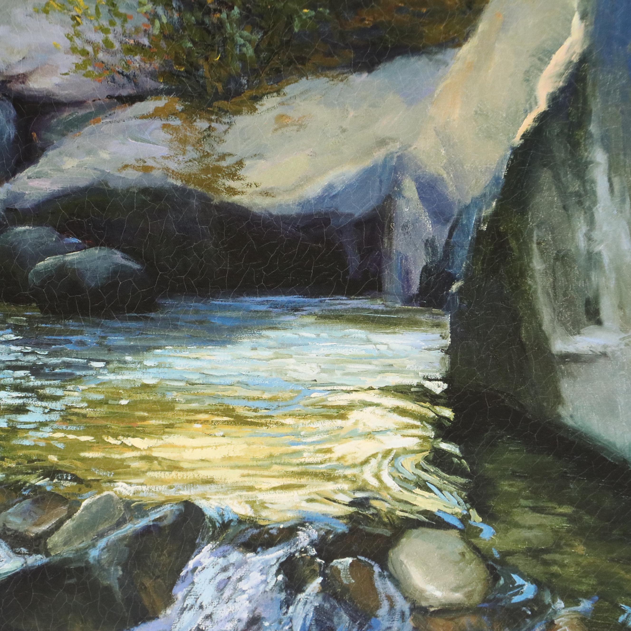 Offset Lithograph of Cascading Woodland Creek
