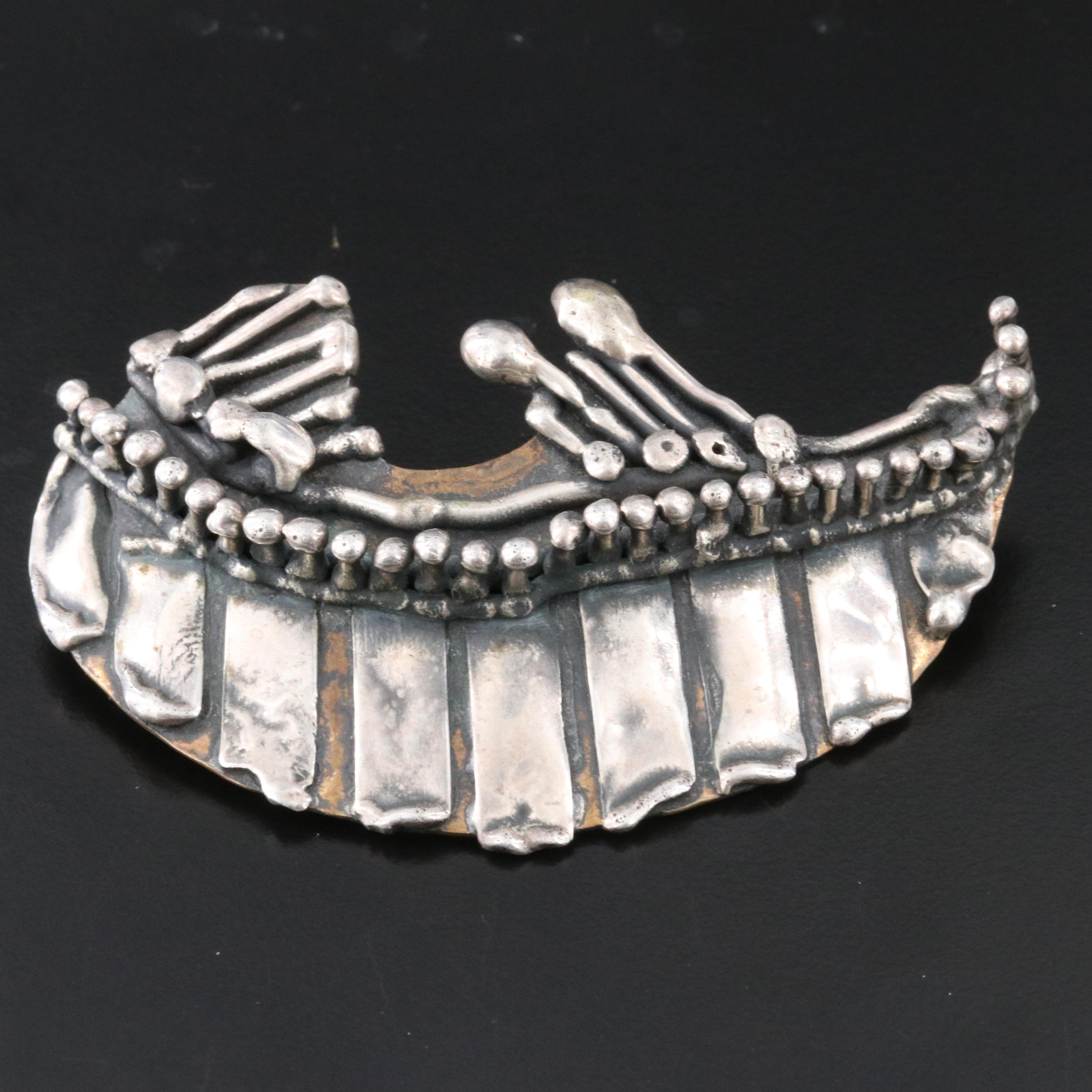Brutalist Style Sterling and Copper Abstract Brooch