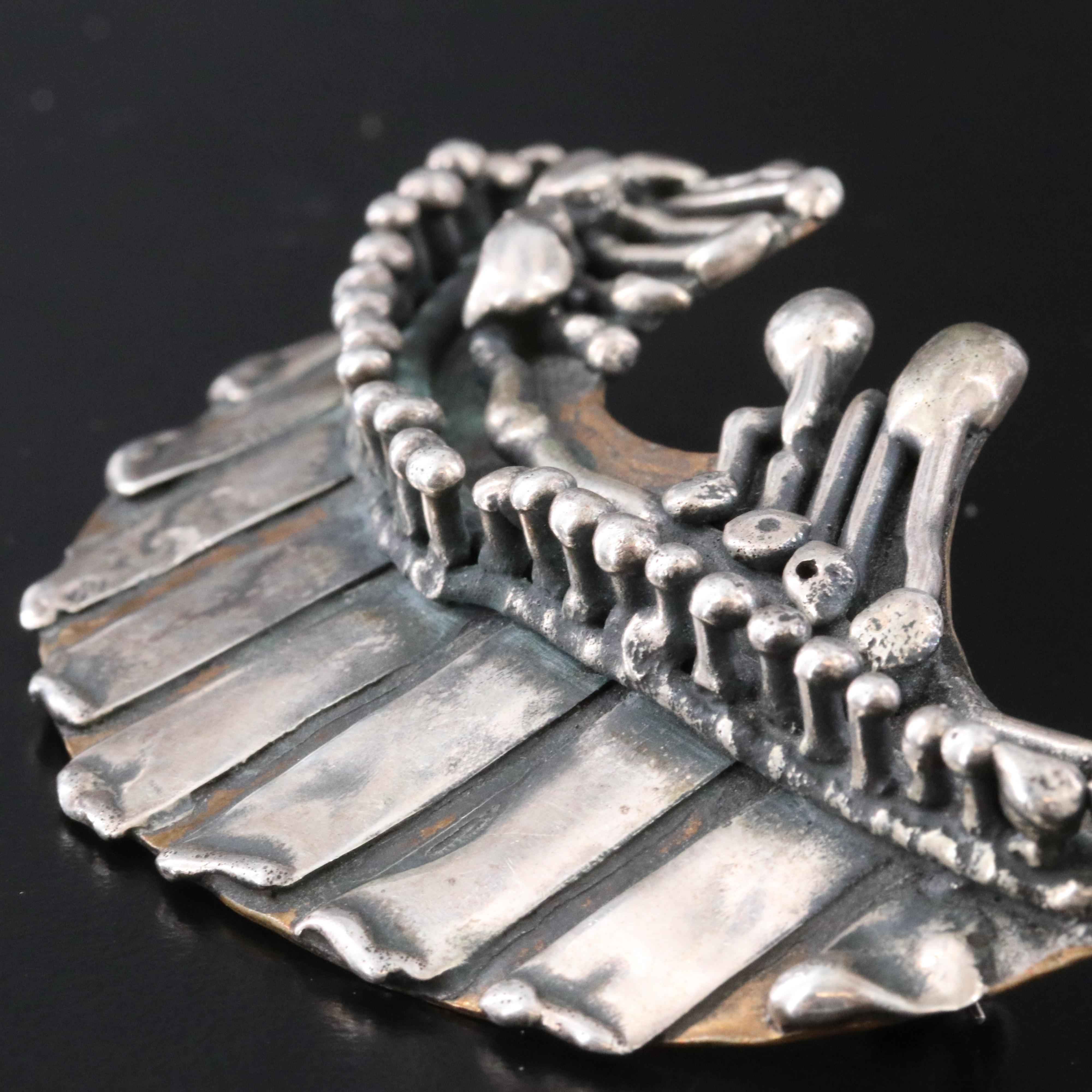 Brutalist Style Sterling and Copper Abstract Brooch
