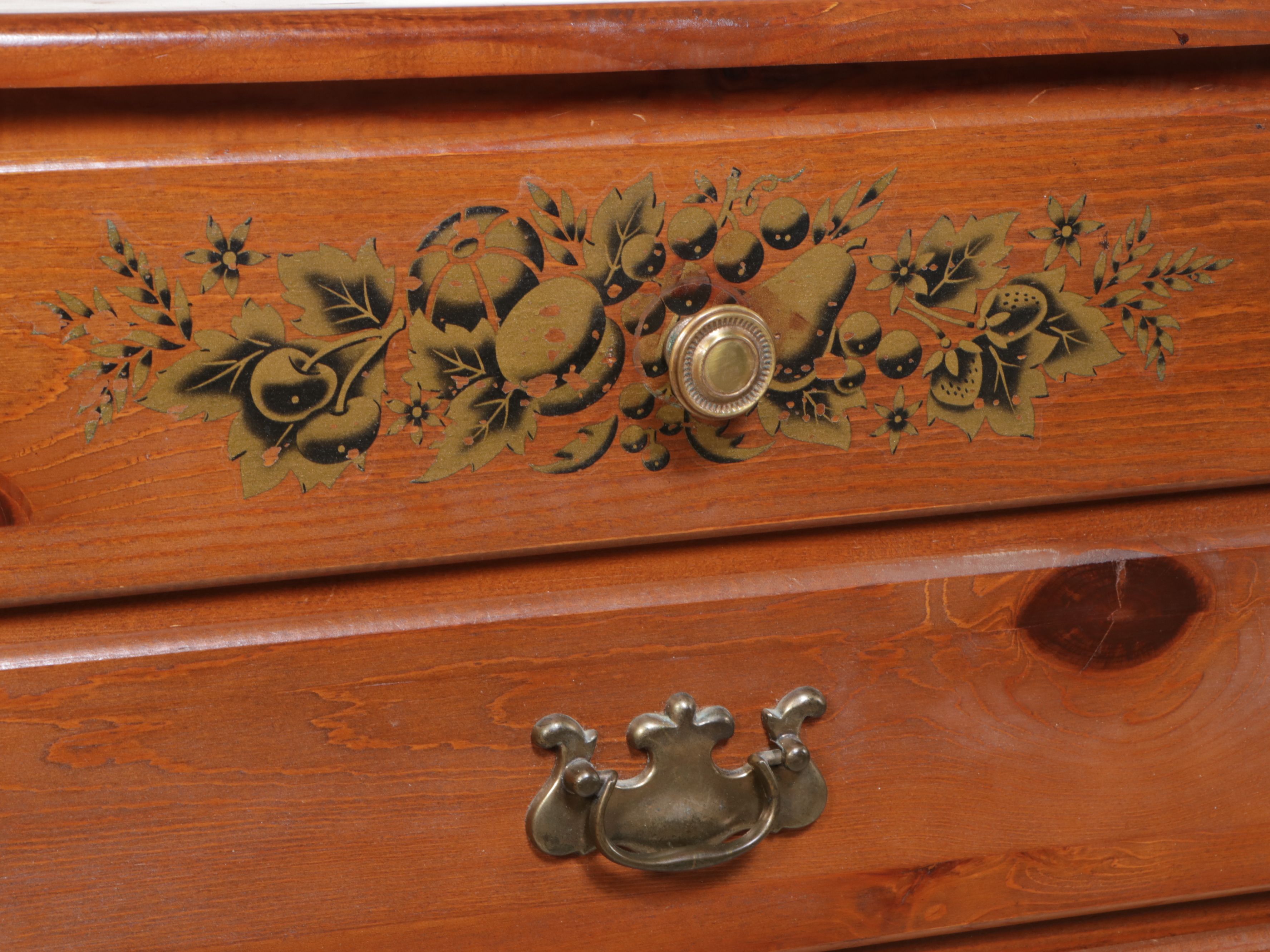 Pair of Traditional Style Stenciled Wooden Tall Chests