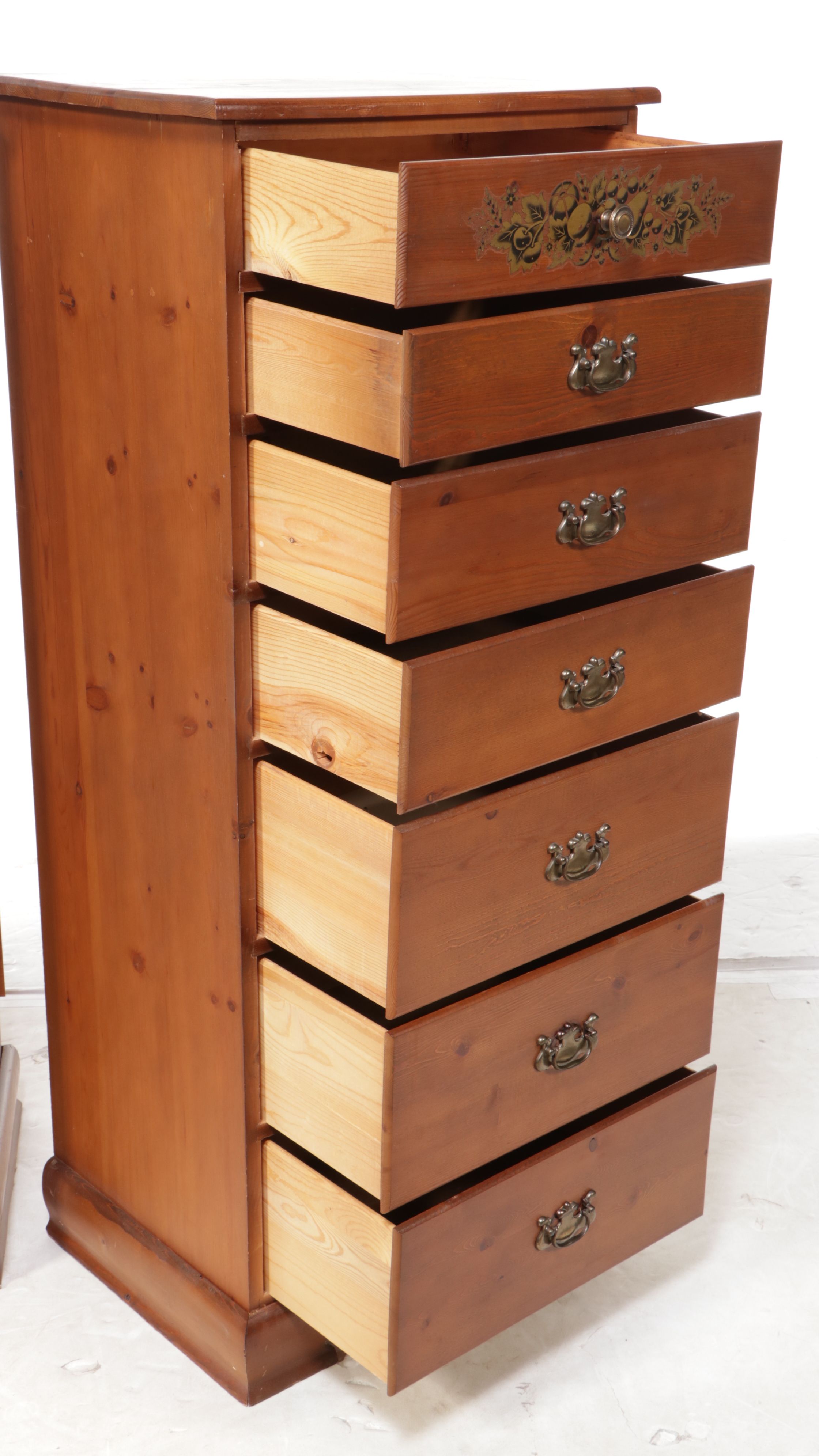 Pair of Traditional Style Stenciled Wooden Tall Chests