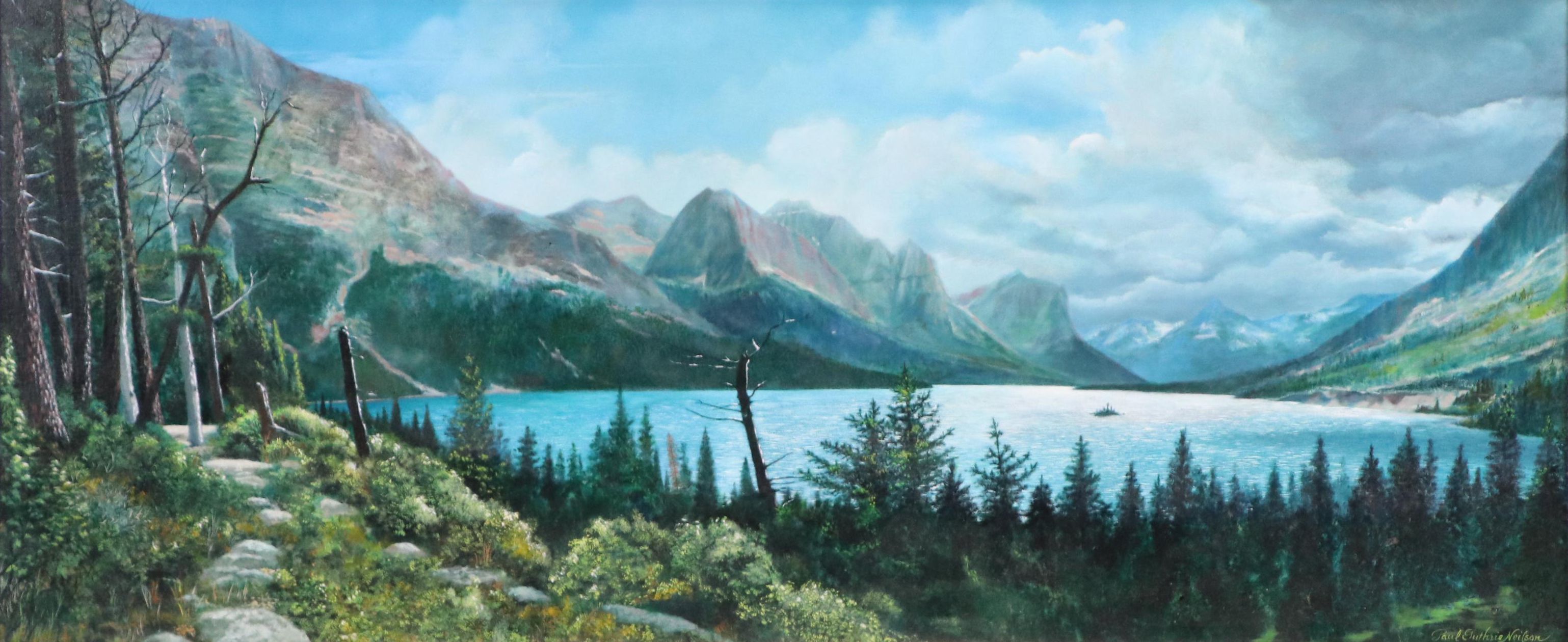 Paul Guthrie Nelson Mountainous Landscape Oil Painting of Wild Goose Island