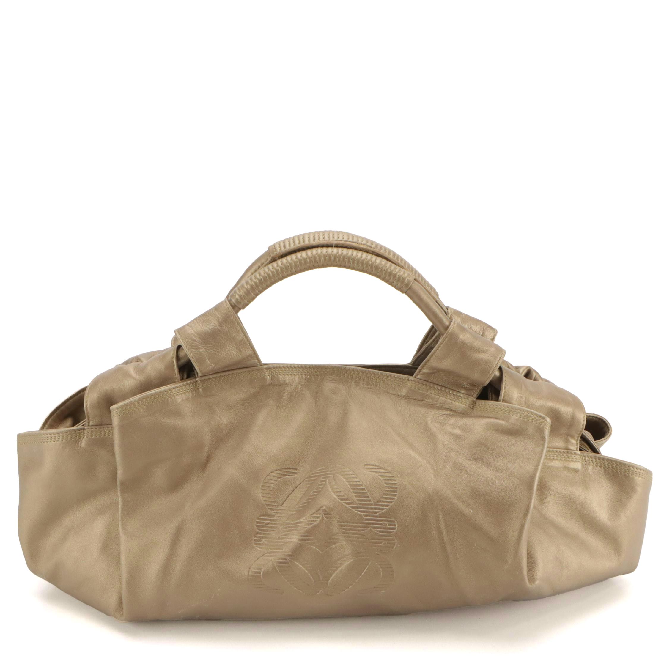 Loewe Aire Handbag in Anagram Embossed Metallic Gold Nappa Leather