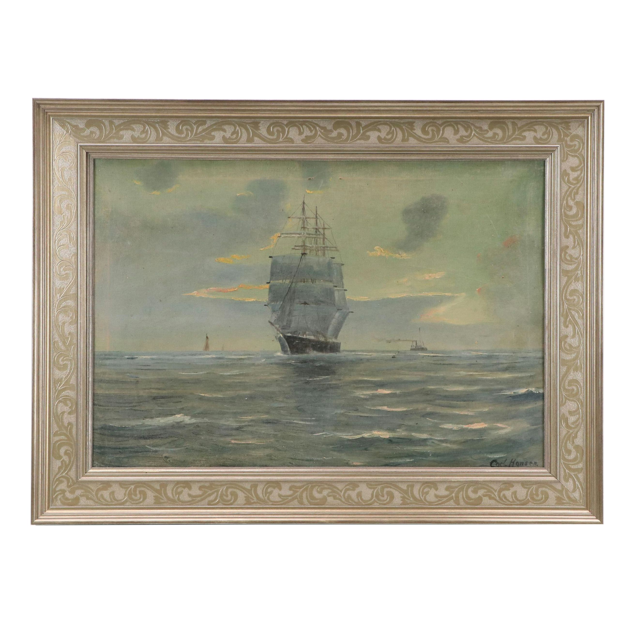Carl Hansen Marine Scene With Ships Oil Painting
