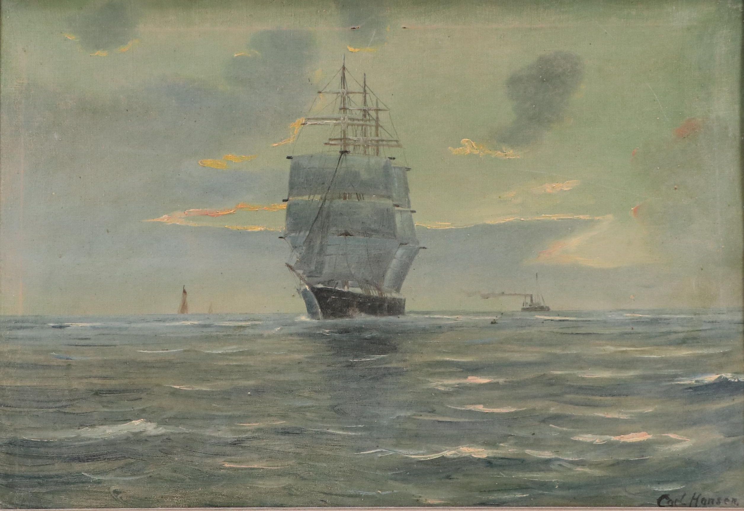 Carl Hansen Marine Scene With Ships Oil Painting