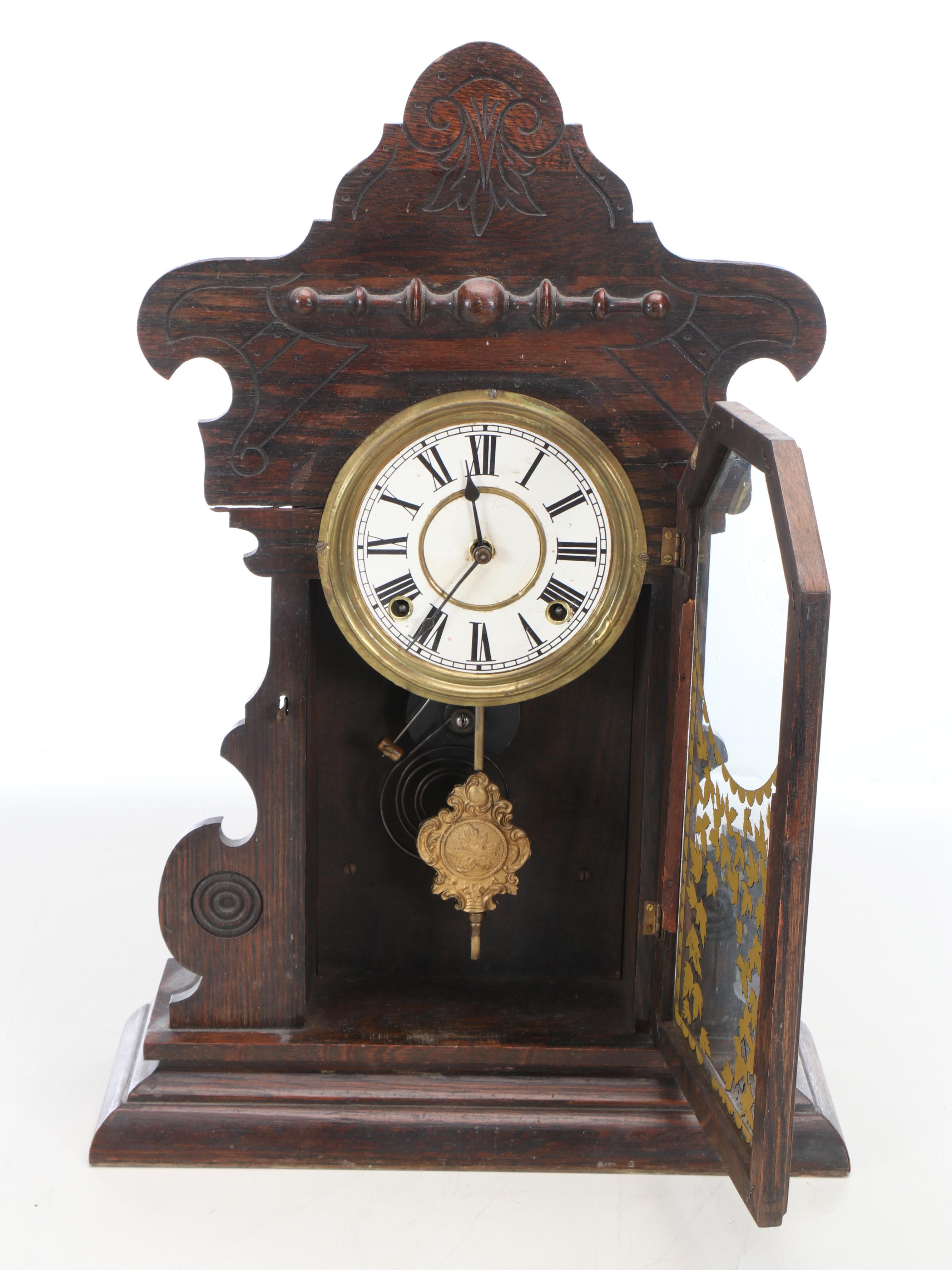 Victorian Carved Oak Gingerbread Kitchen Clock, Late 19th/Early 20th Century
