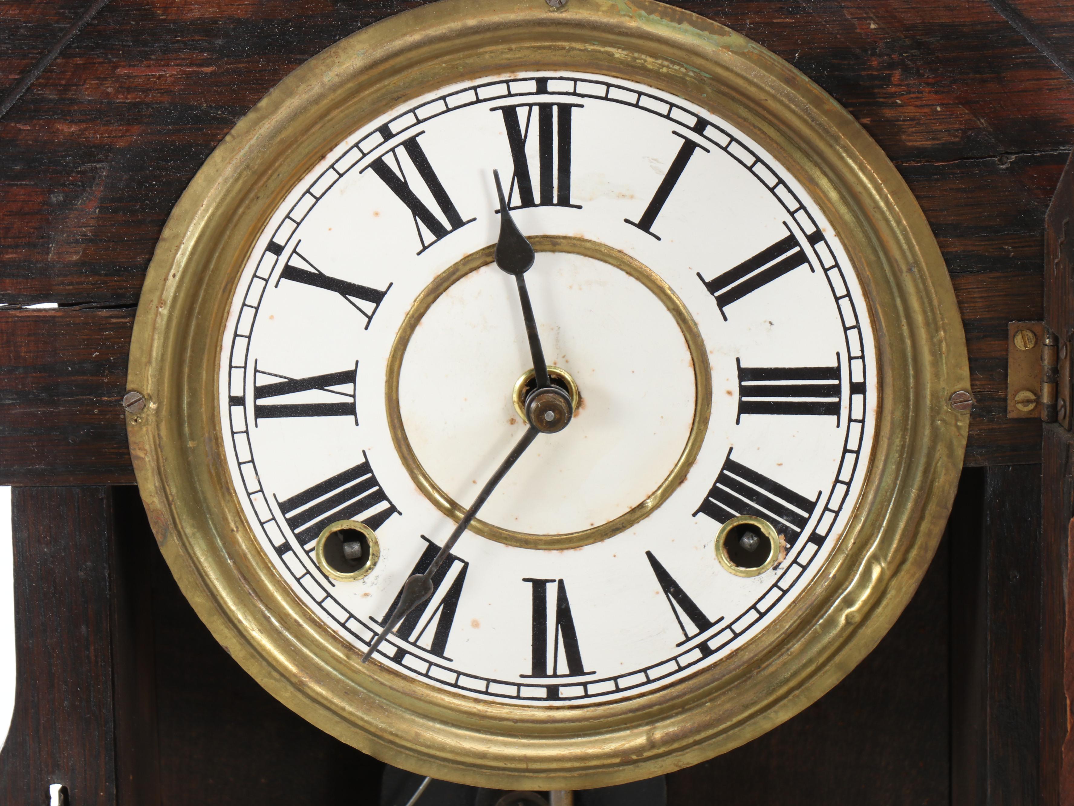 Victorian Carved Oak Gingerbread Kitchen Clock, Late 19th/Early 20th Century