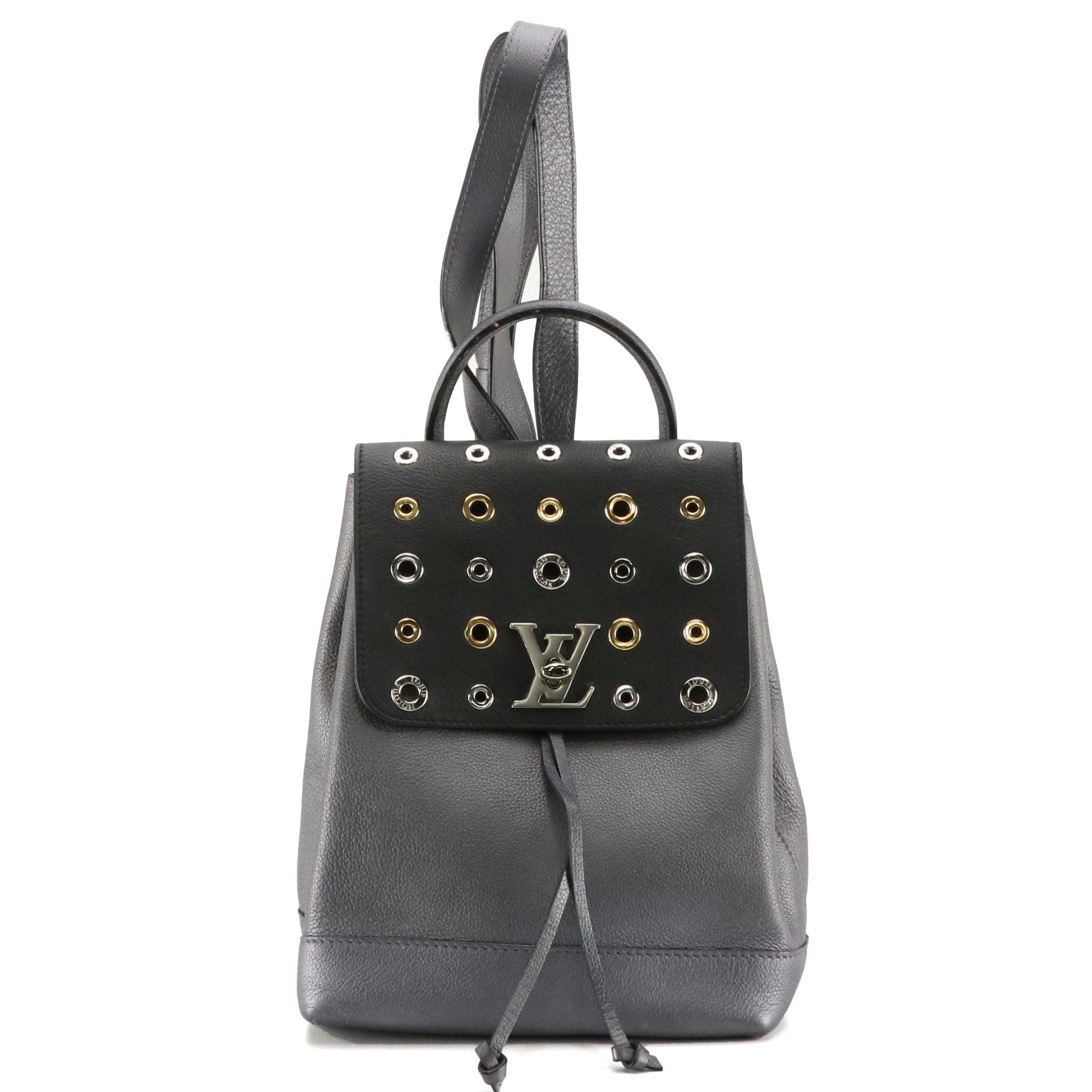 Louis Vuitton Eyelet Lockme Backpack in Grey Metallic and Black Calfskin Leather