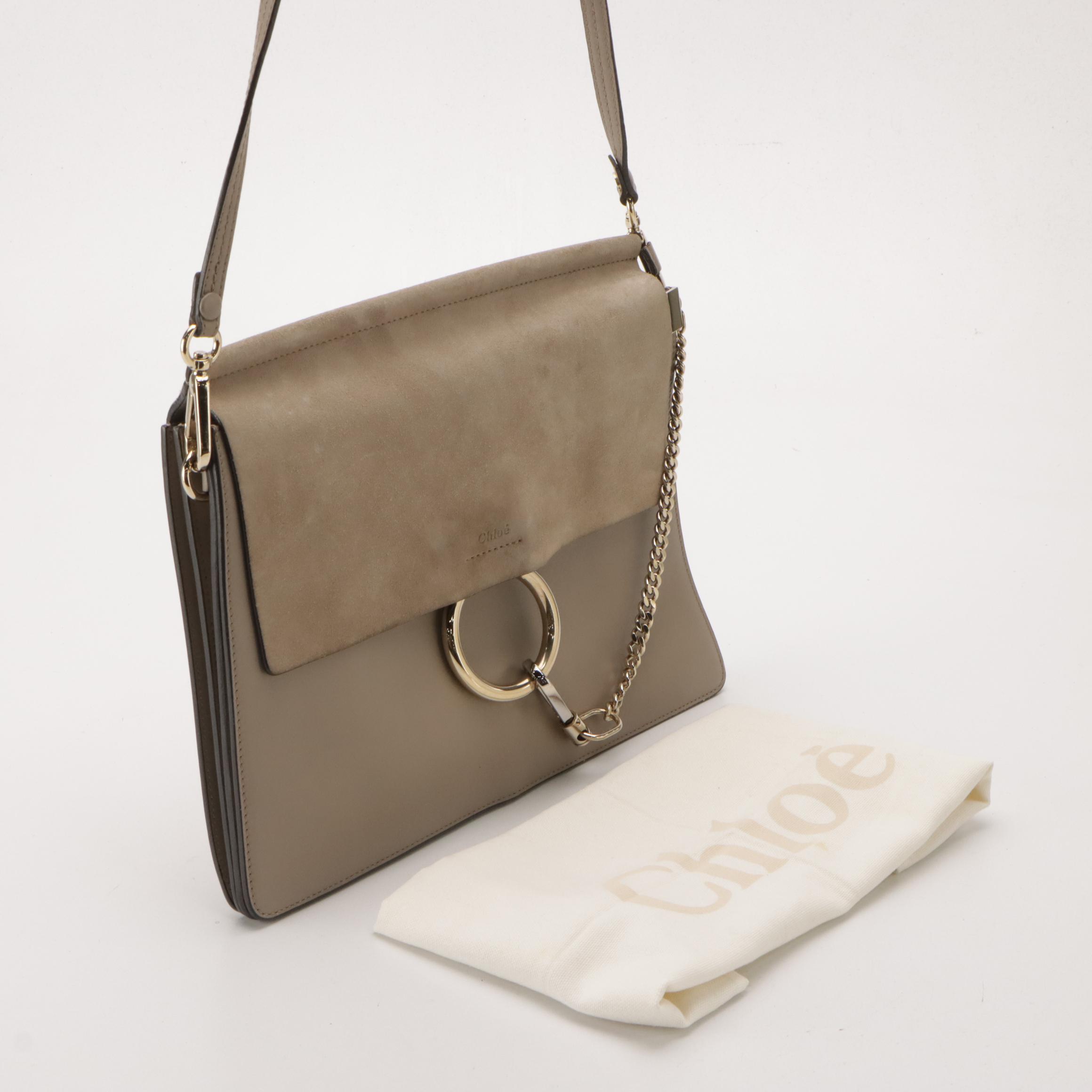 Chloé Medium Faye Shoulder Bag in Motty Grey Calfskin Leather and Suede