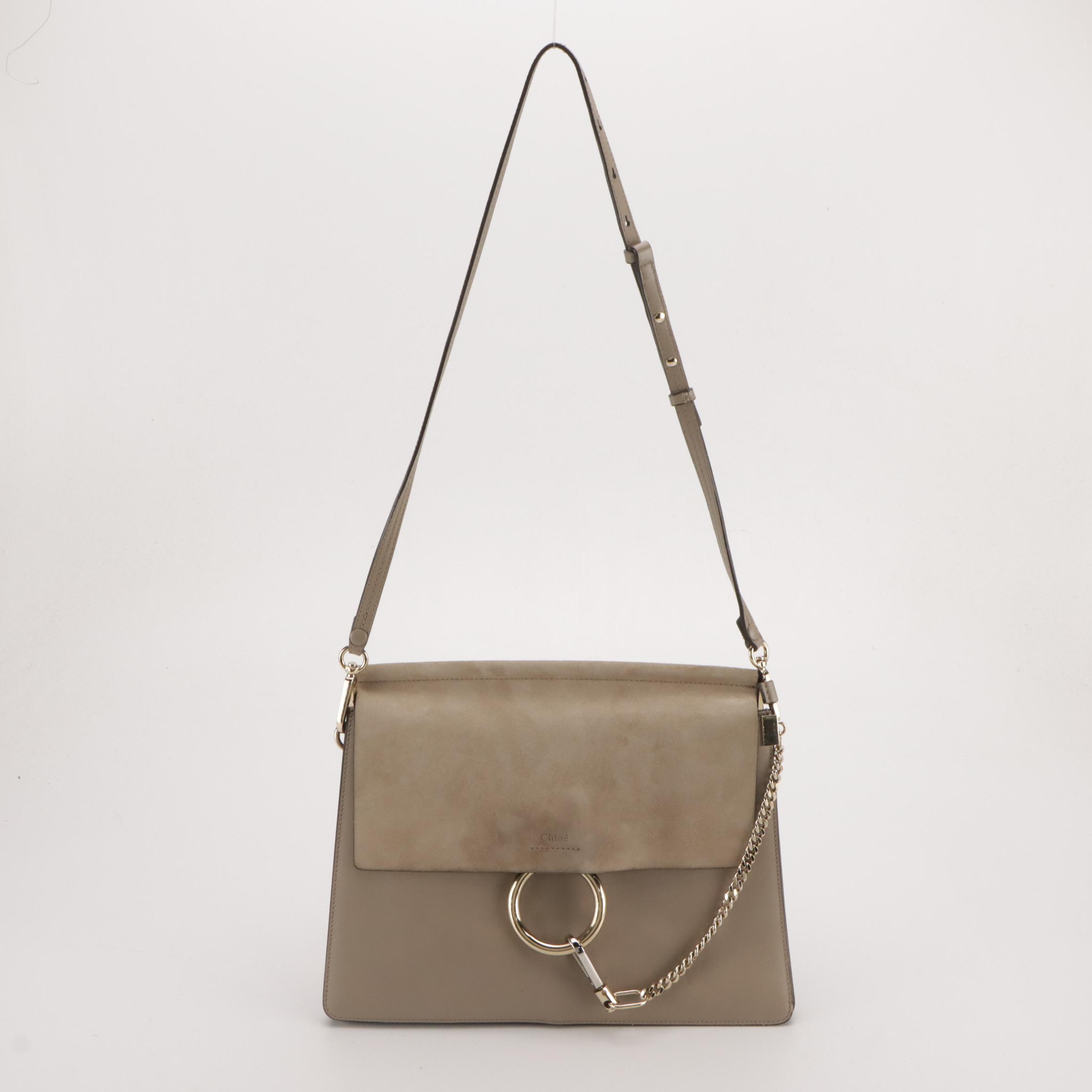 Chloé Medium Faye Shoulder Bag in Motty Grey Calfskin Leather and Suede
