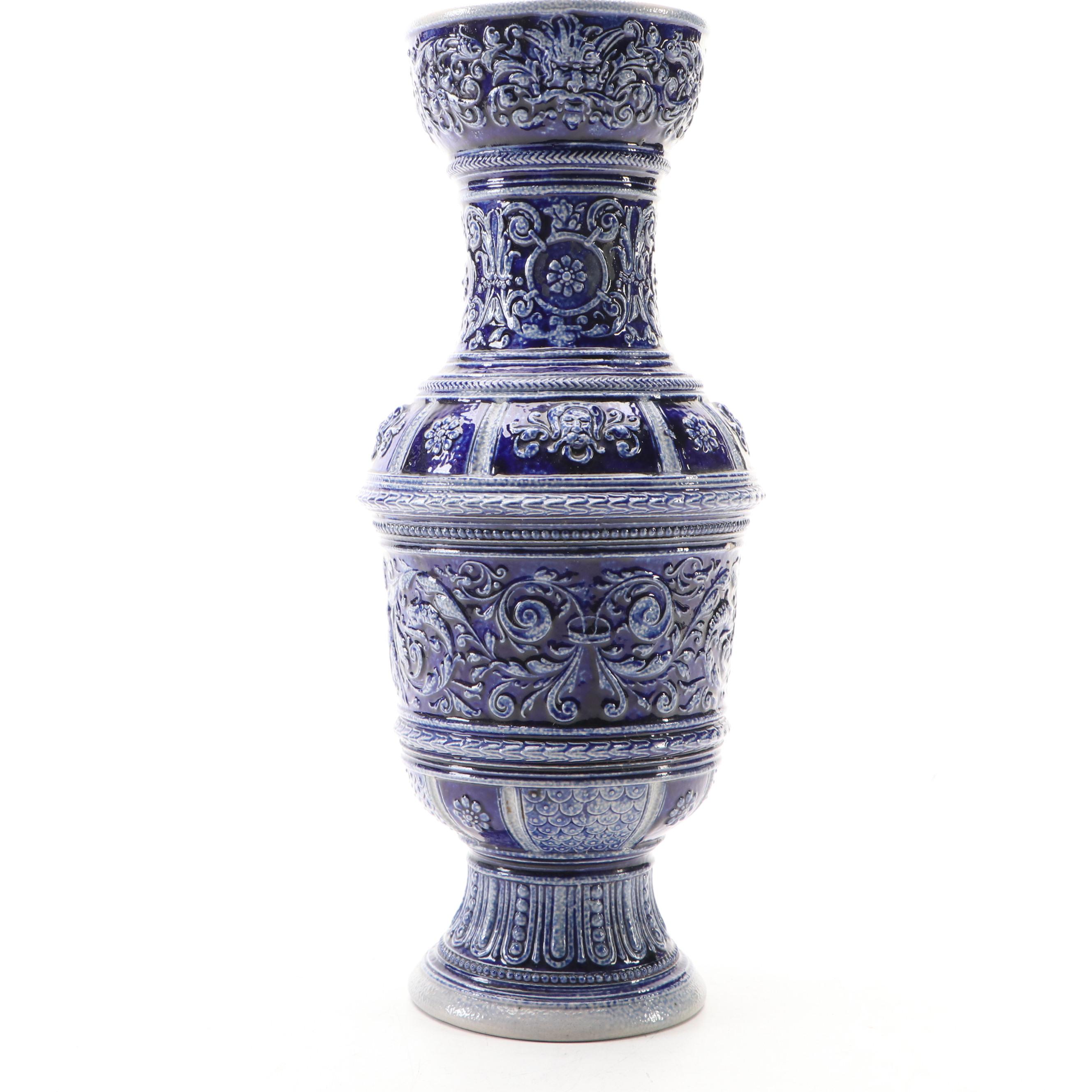 Gerz Westerwald Style Blue Glazed Stoneware Vase, 20th Century