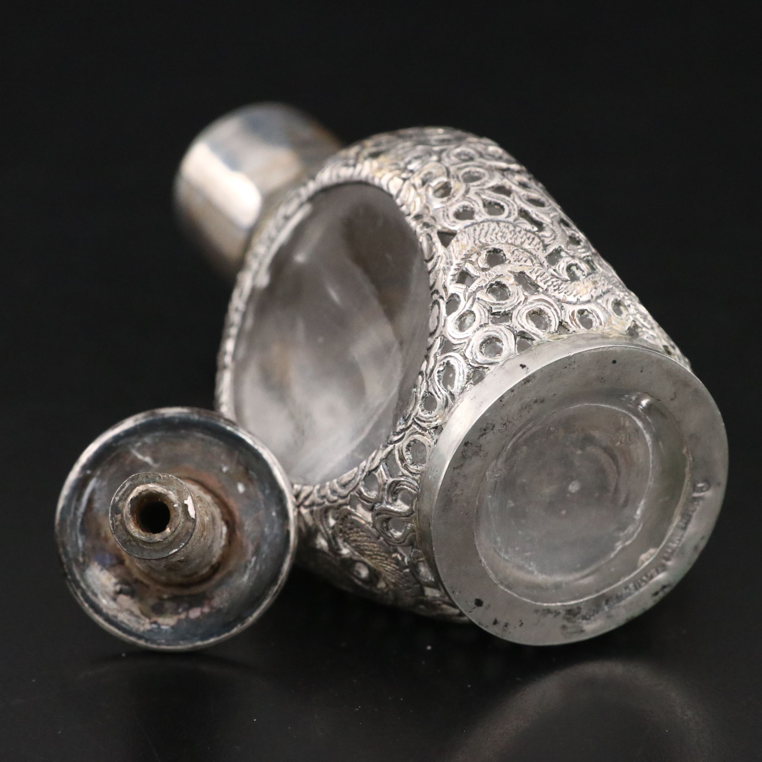 Hong Kong Dragon Sterling Silver Cased Glass Perfume Bottle