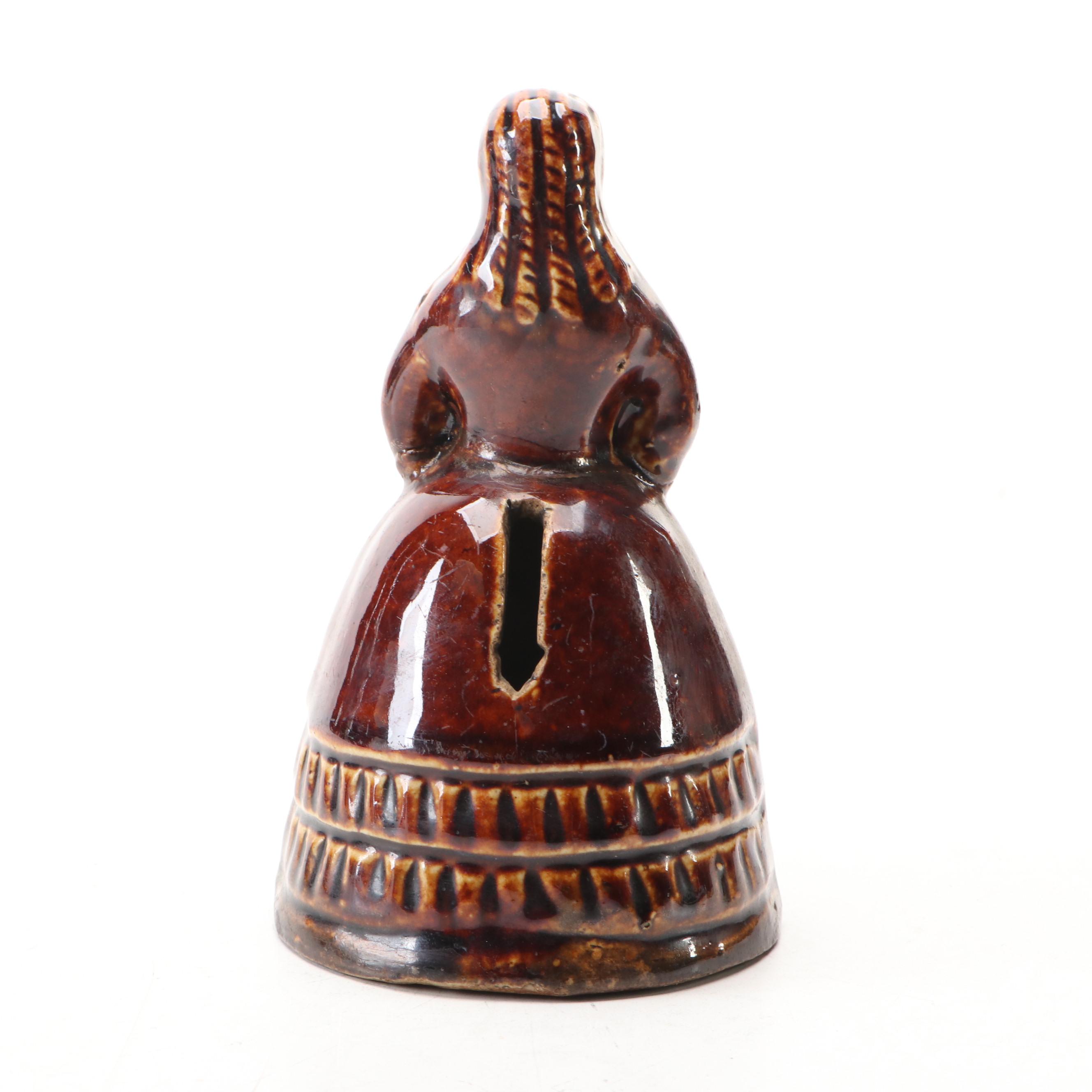 English Treacle Glazed Dog Head Coin Bank with Other Lady Bank, 19th Century