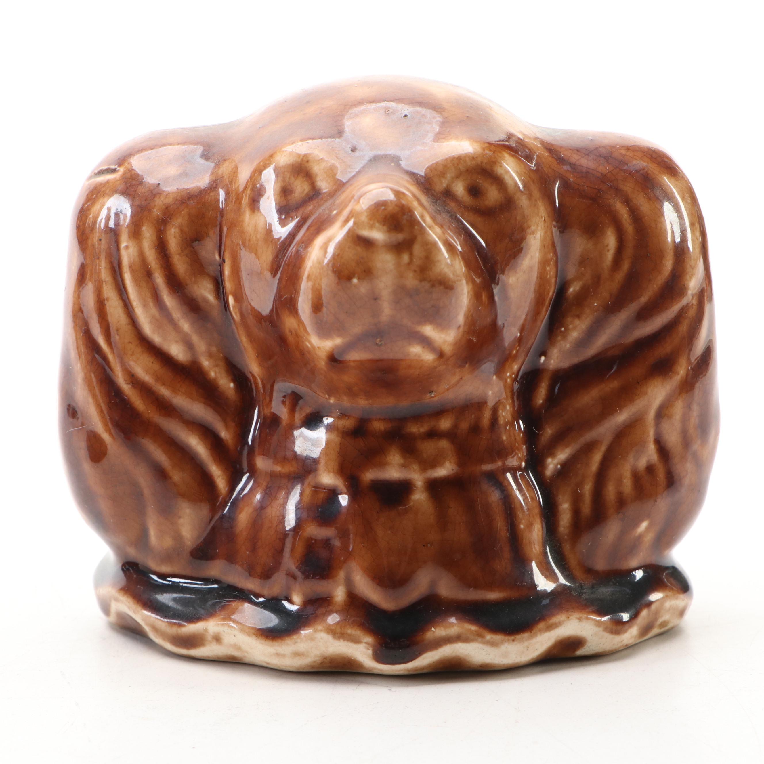 English Treacle Glazed Dog Head Coin Bank with Other Lady Bank, 19th Century
