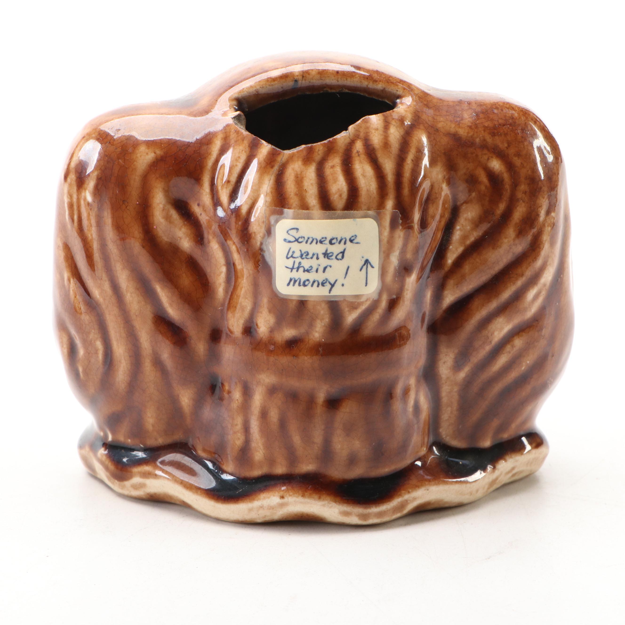 English Treacle Glazed Dog Head Coin Bank with Other Lady Bank, 19th Century