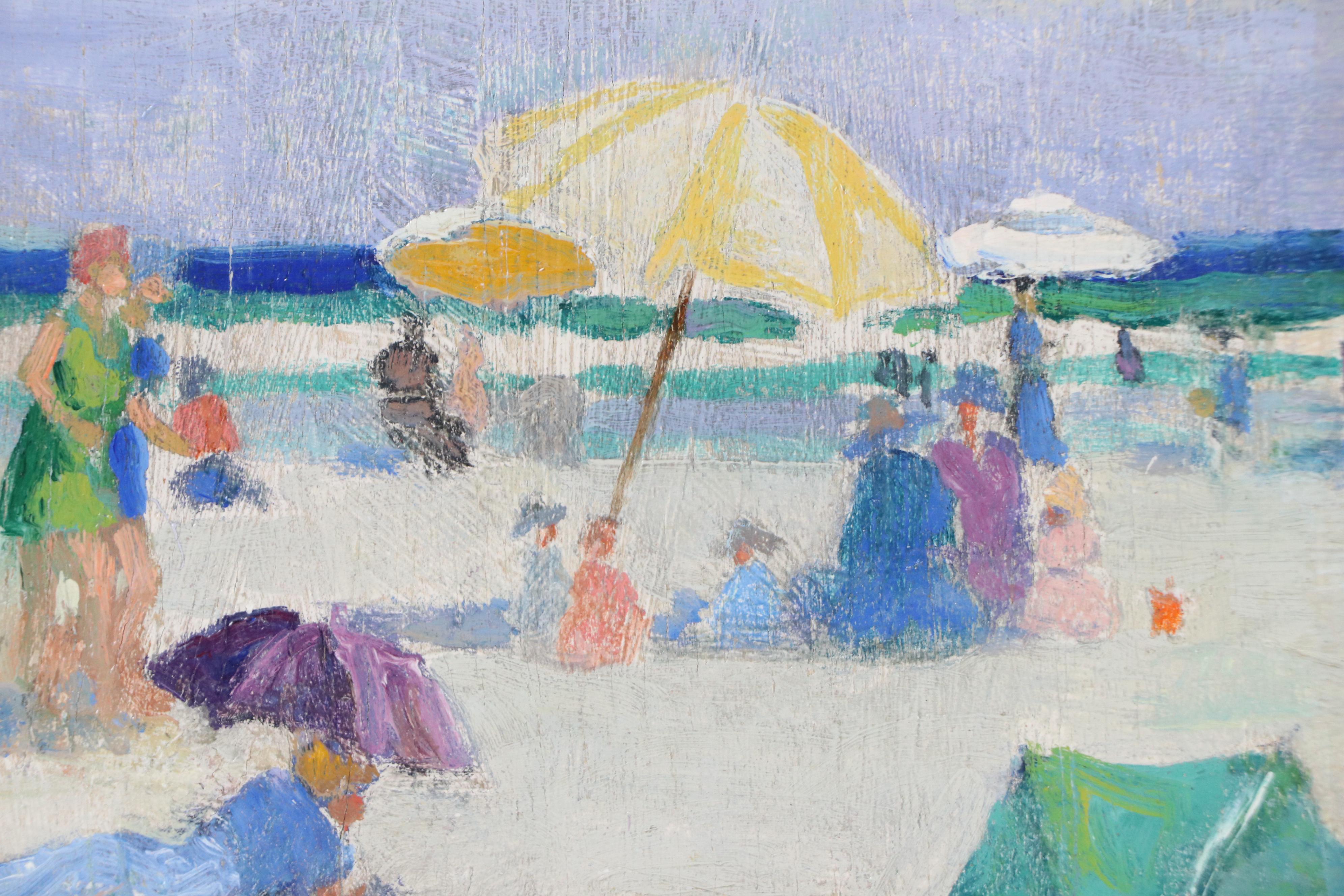 Paulette Van Roekens Post-Impressionist Beach Scene Oil Painting