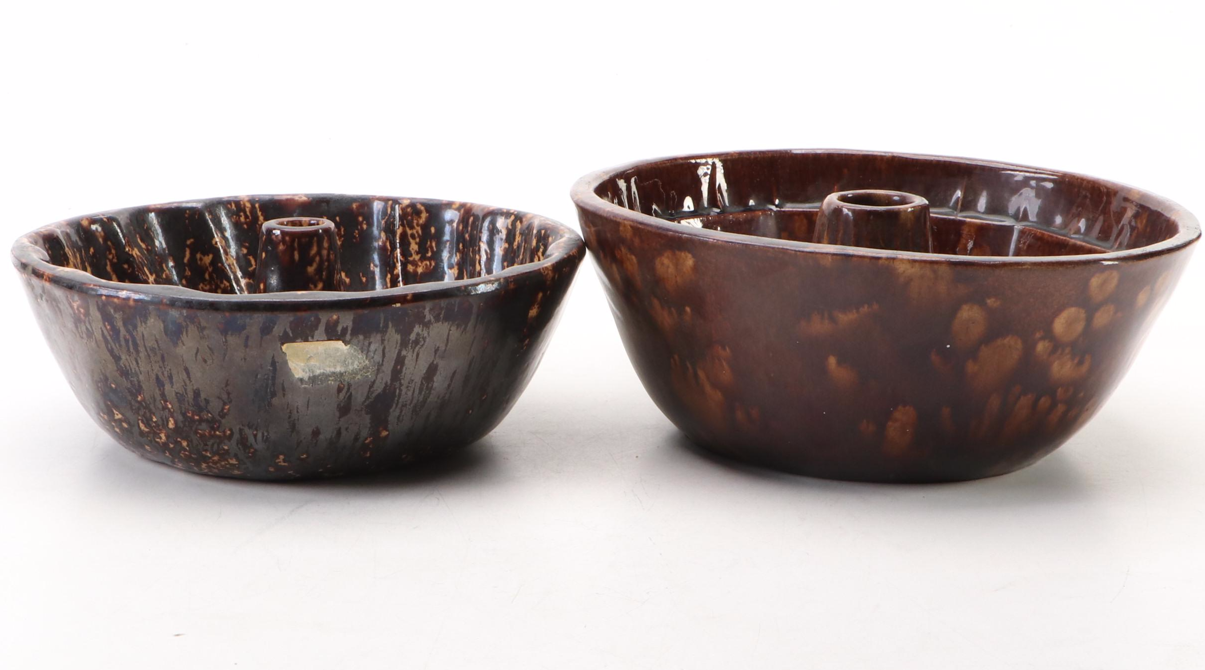 Bennington Rockingham Glazed Stoneware Bundt Cake Molds, 19th Century