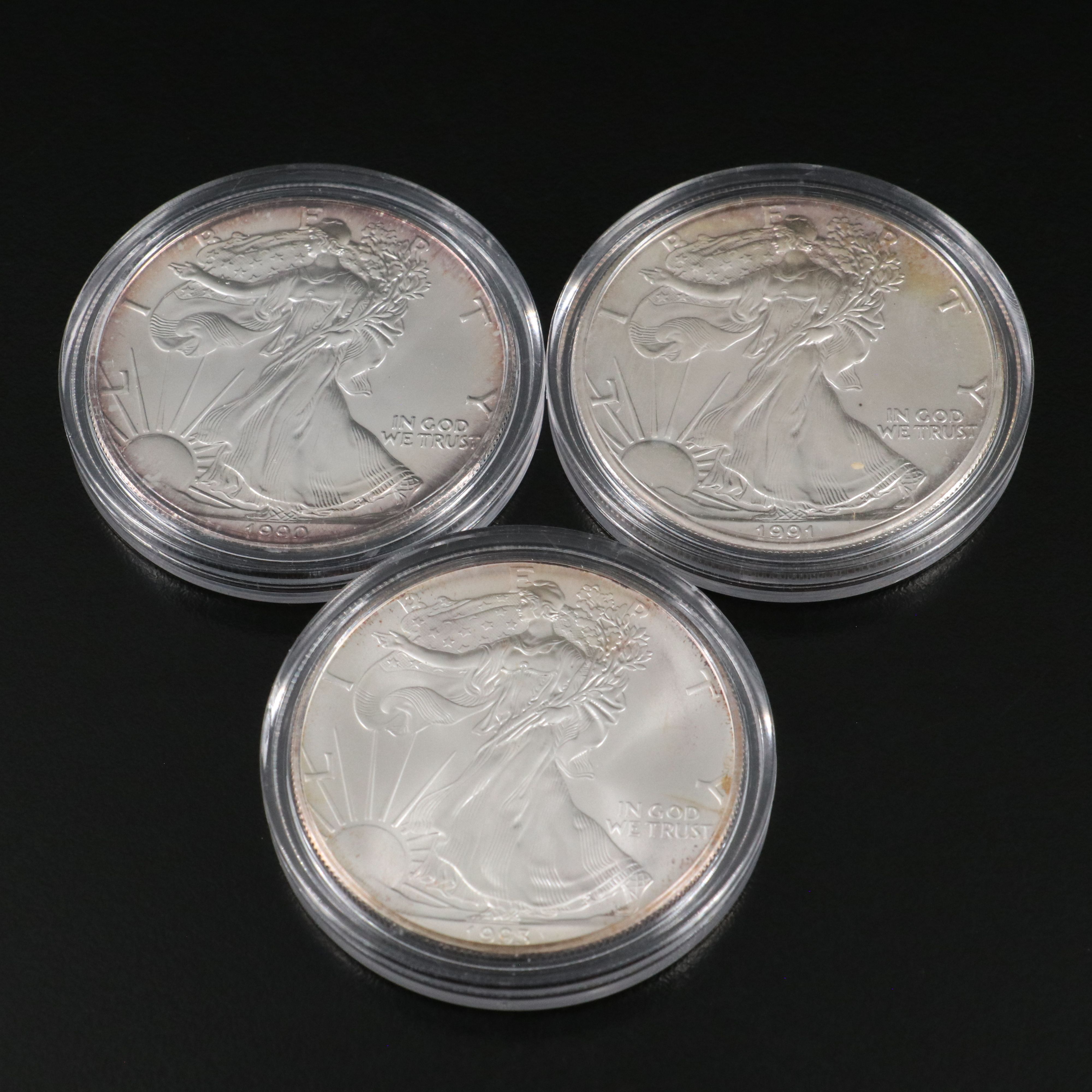 Ten different Mint State U.S. Silver Eagles