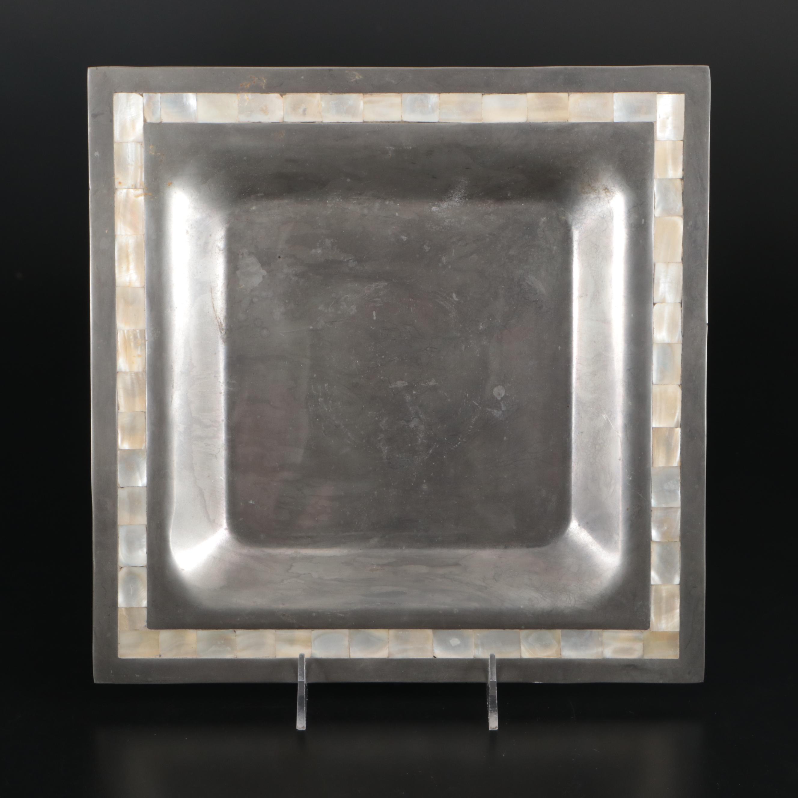 Towle Mother of Pearl Inlaid Pewter Bowls with Serving Tray and Shakers