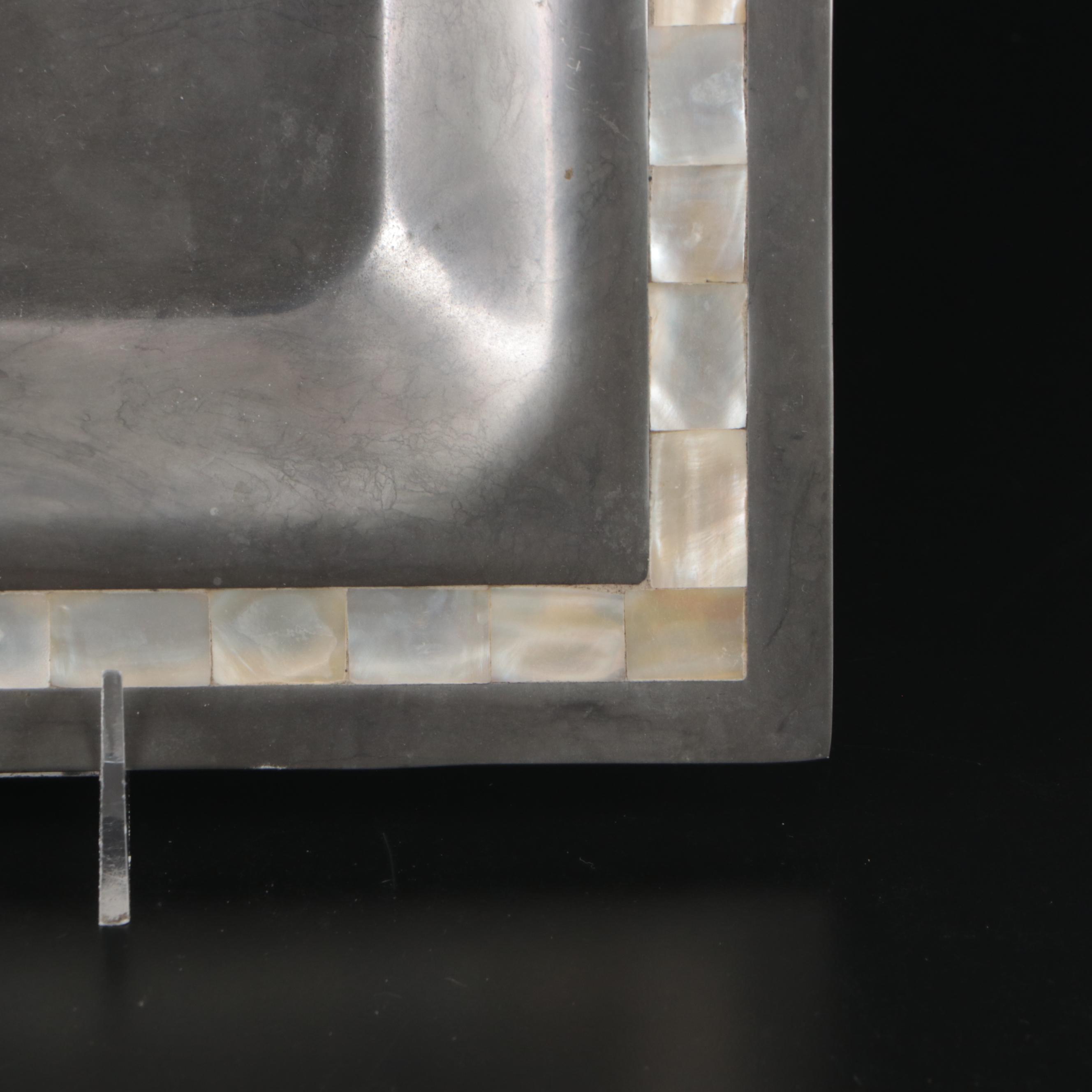 Towle Mother of Pearl Inlaid Pewter Bowls with Serving Tray and Shakers