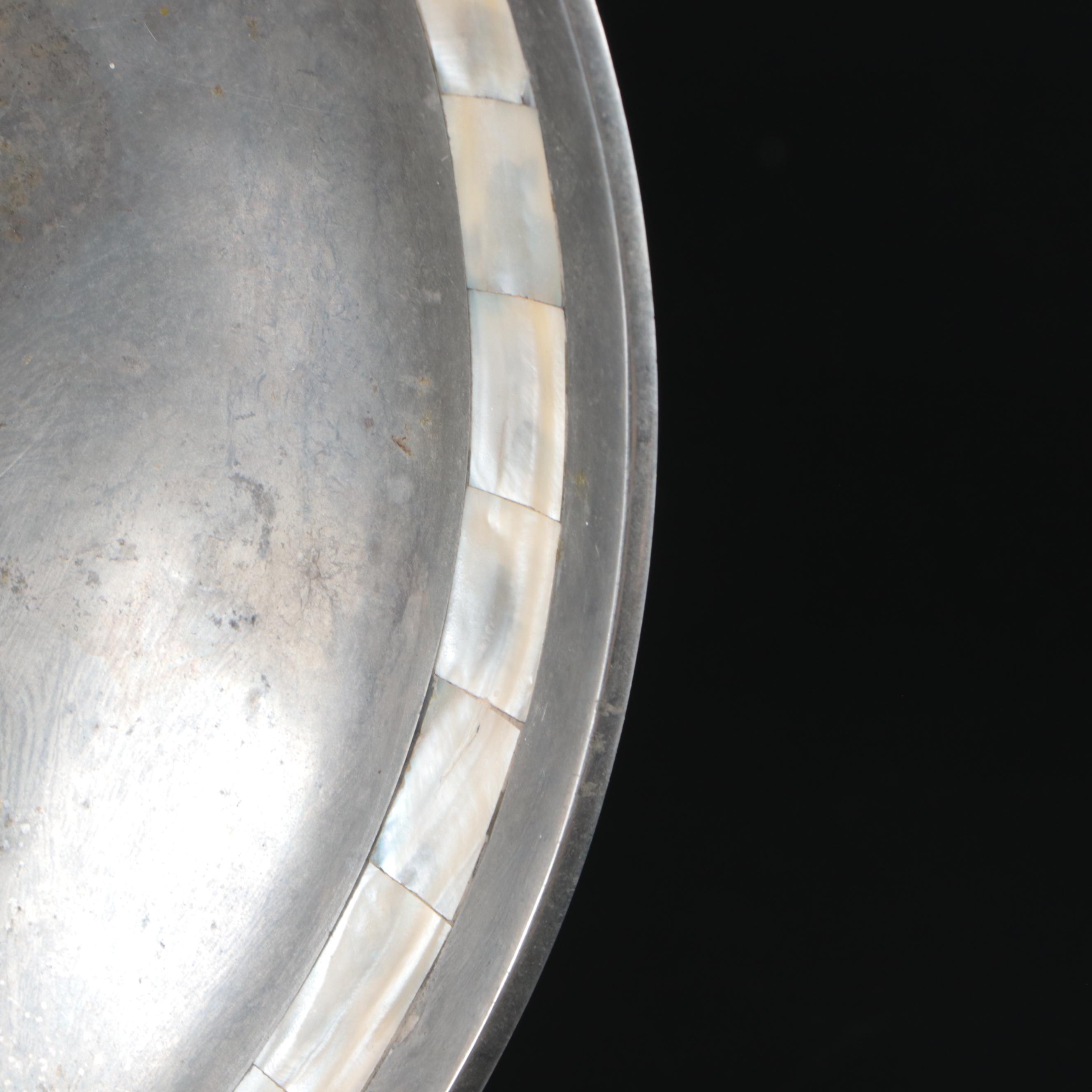 Towle Mother of Pearl Inlaid Pewter Bowls with Serving Tray and Shakers