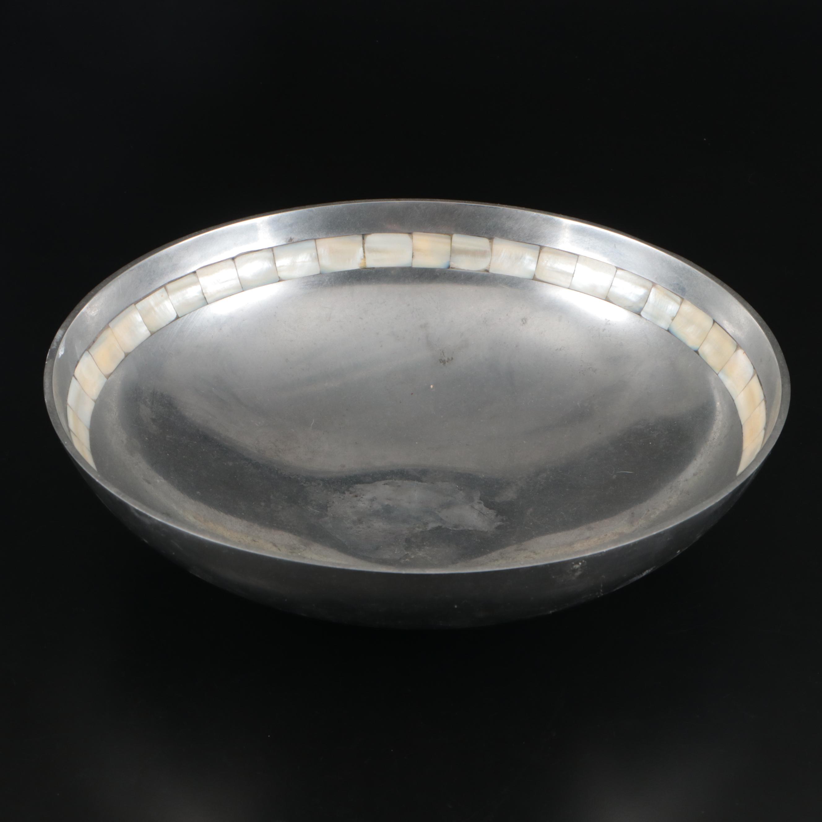 Towle Mother of Pearl Inlaid Pewter Bowls with Serving Tray and Shakers