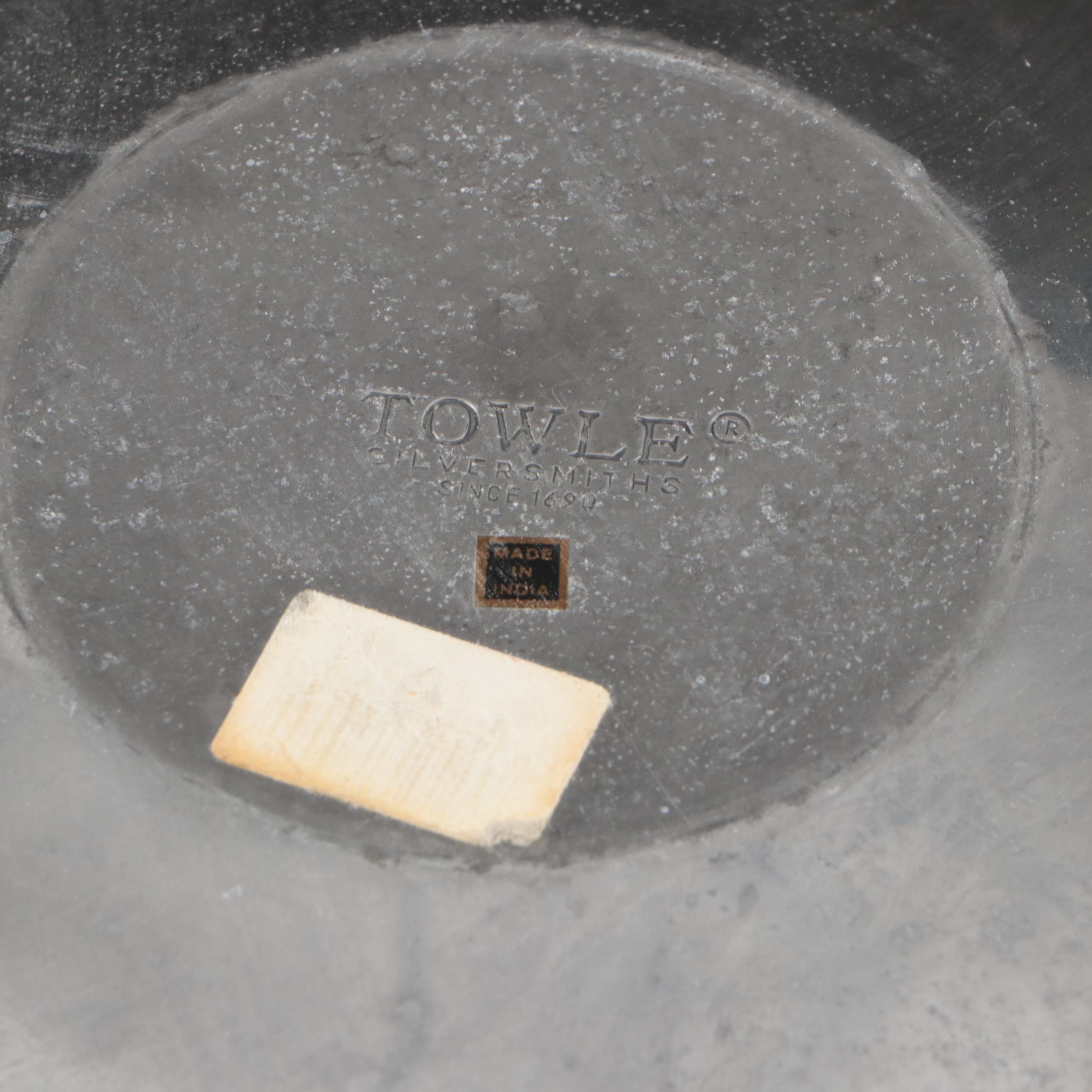 Towle Mother of Pearl Inlaid Pewter Bowls with Serving Tray and Shakers