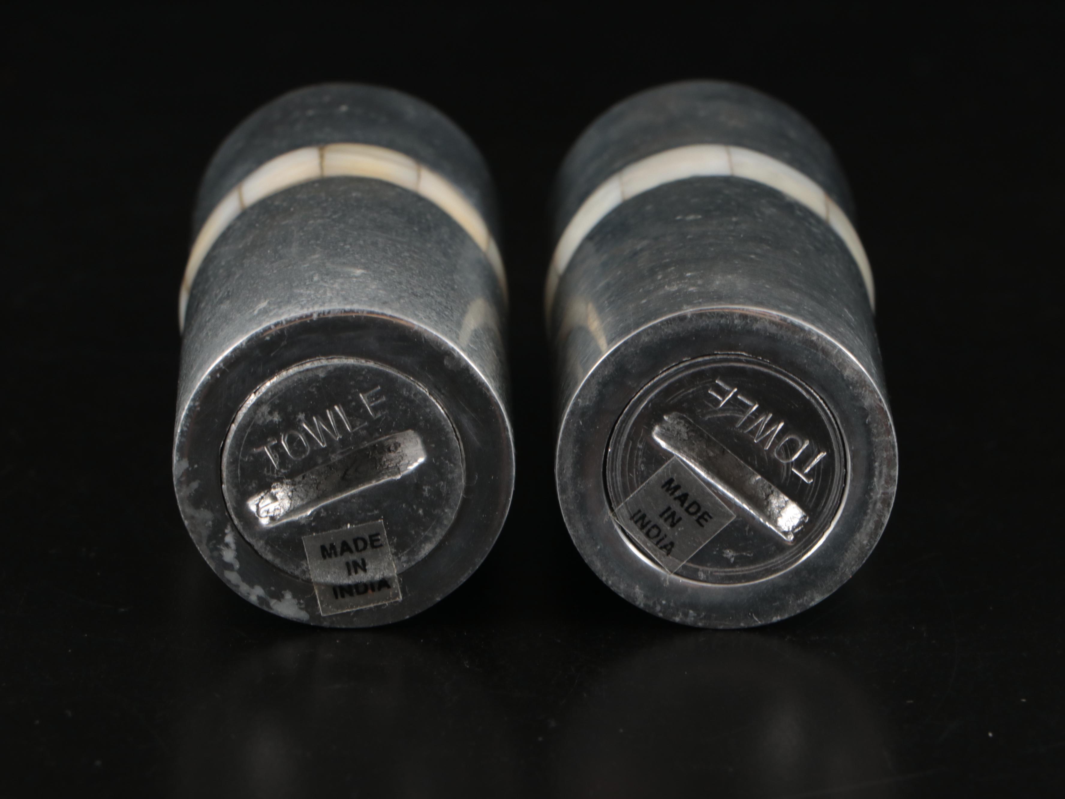 Towle Mother of Pearl Inlaid Pewter Bowls with Serving Tray and Shakers