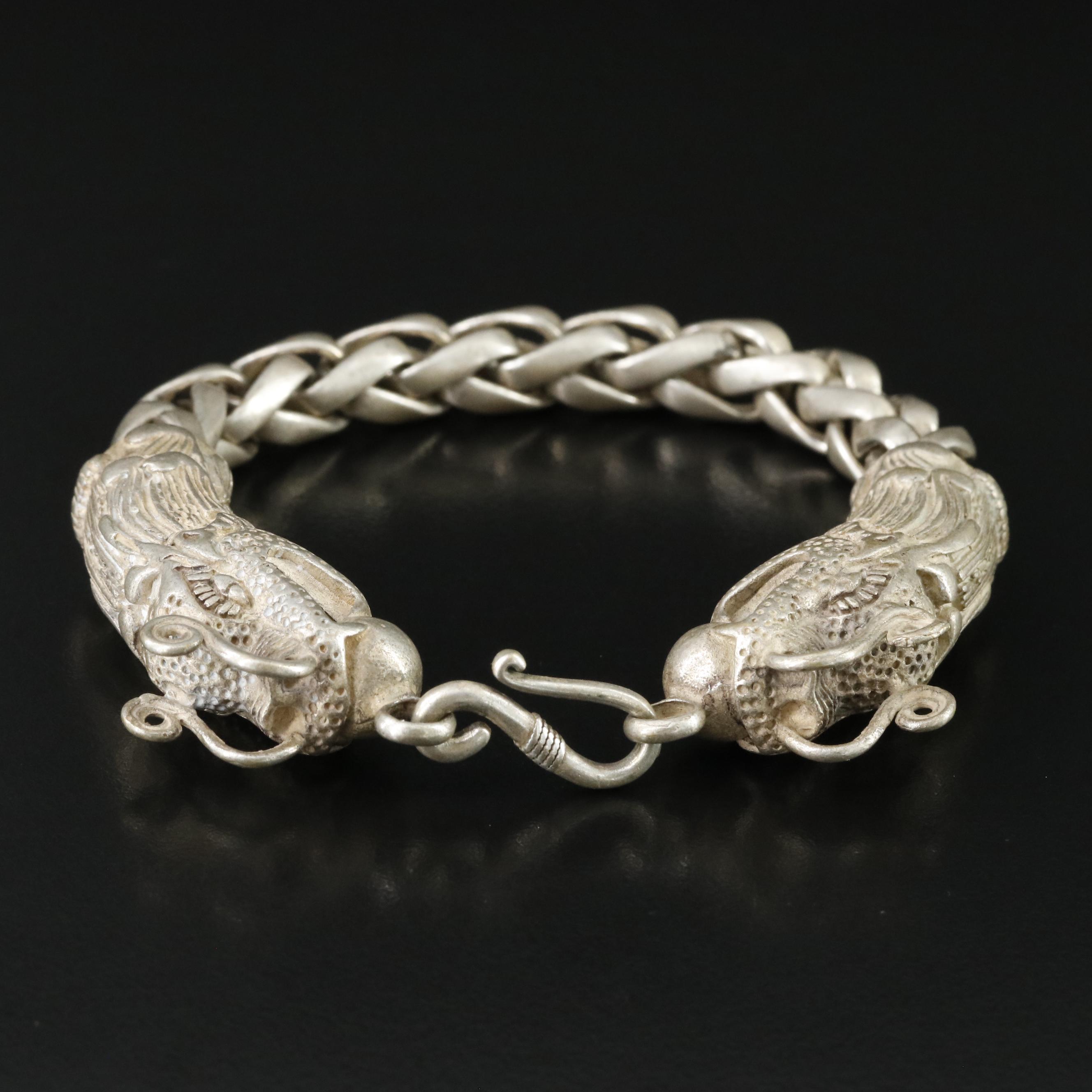 Chinese Double Dragon Head Bracelet