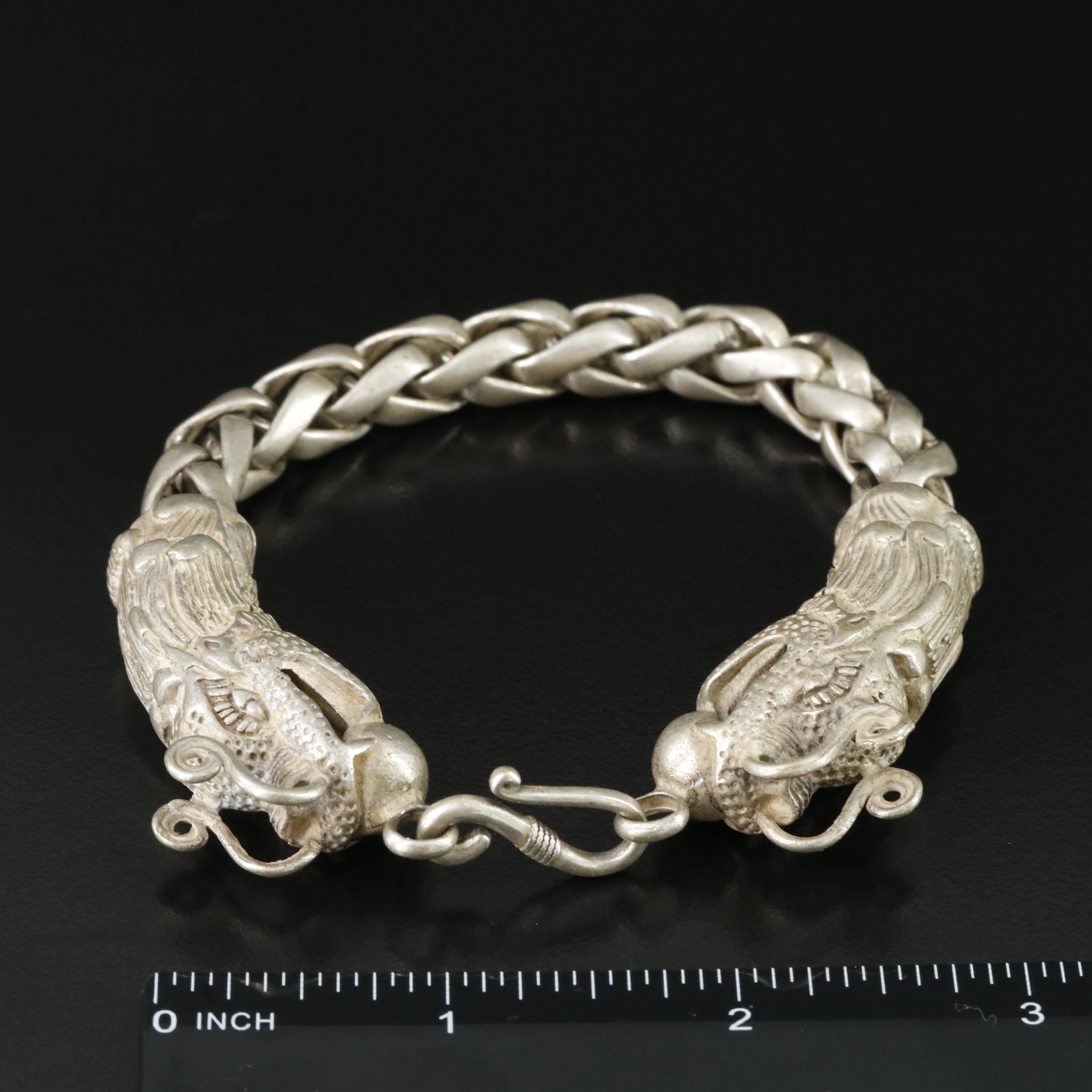Chinese Double Dragon Head Bracelet