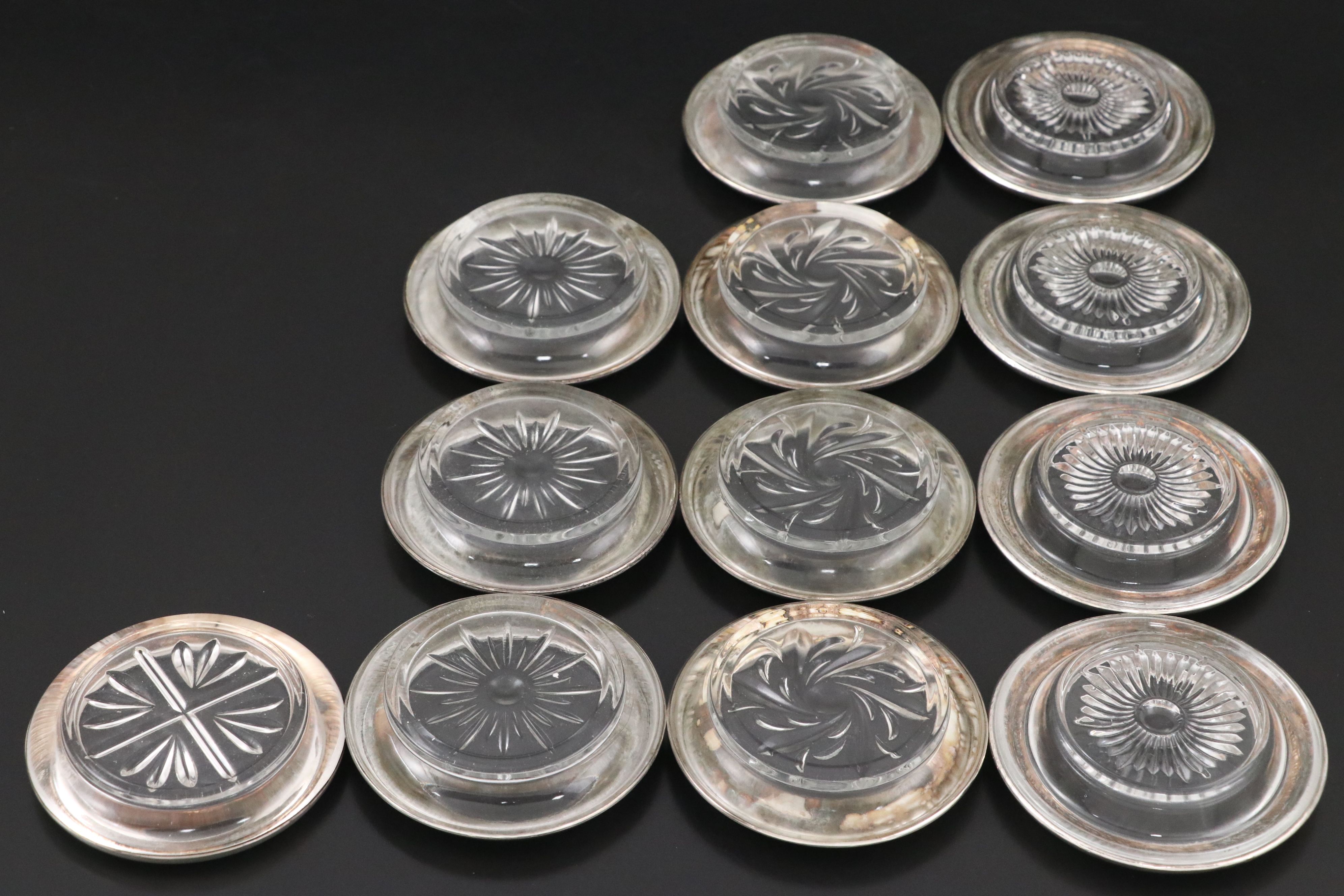 Sterling Silver Rim Glass Coasters with Sterling Silver Shaker