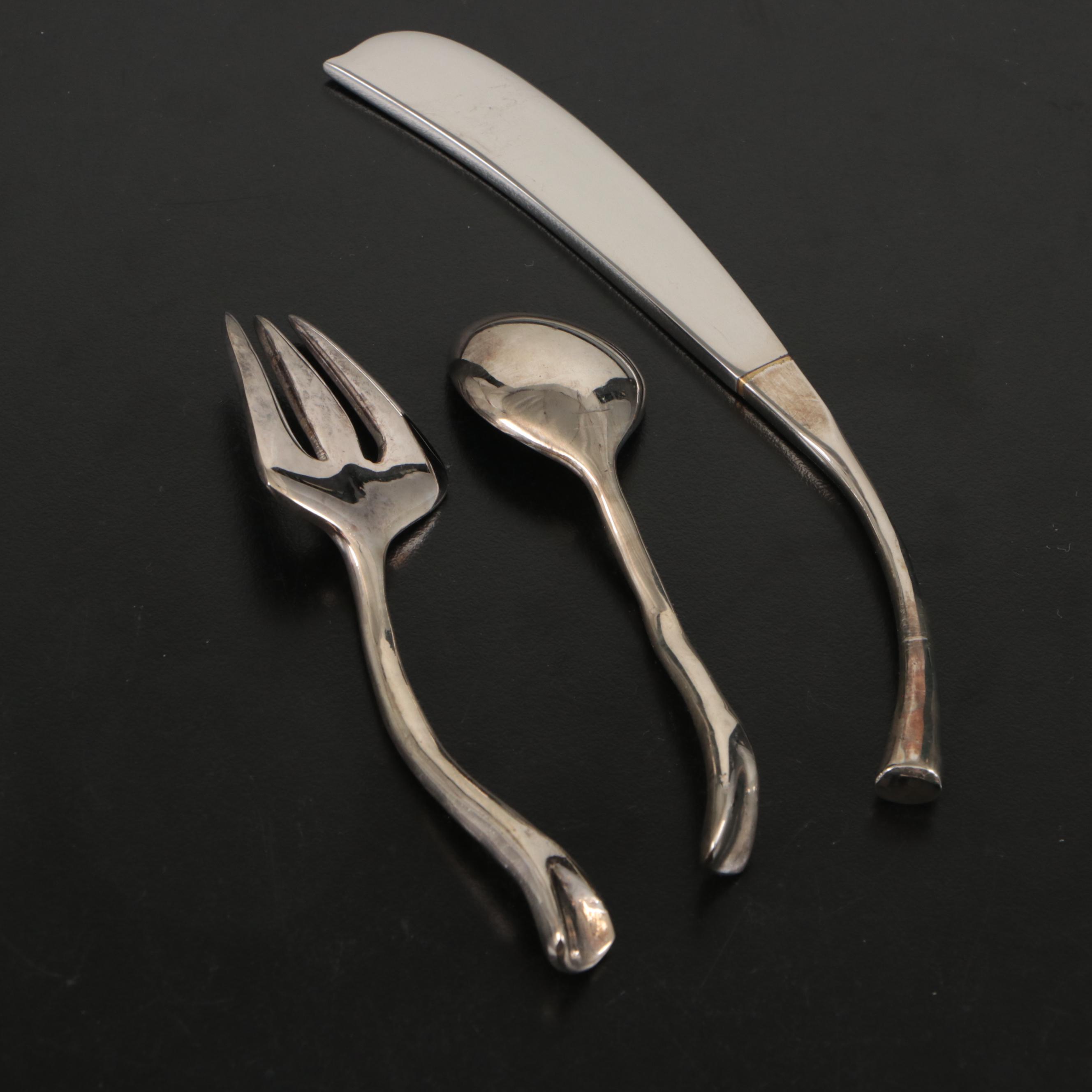 Micheal Aram Silver Plate "Foliage" Condiment Set