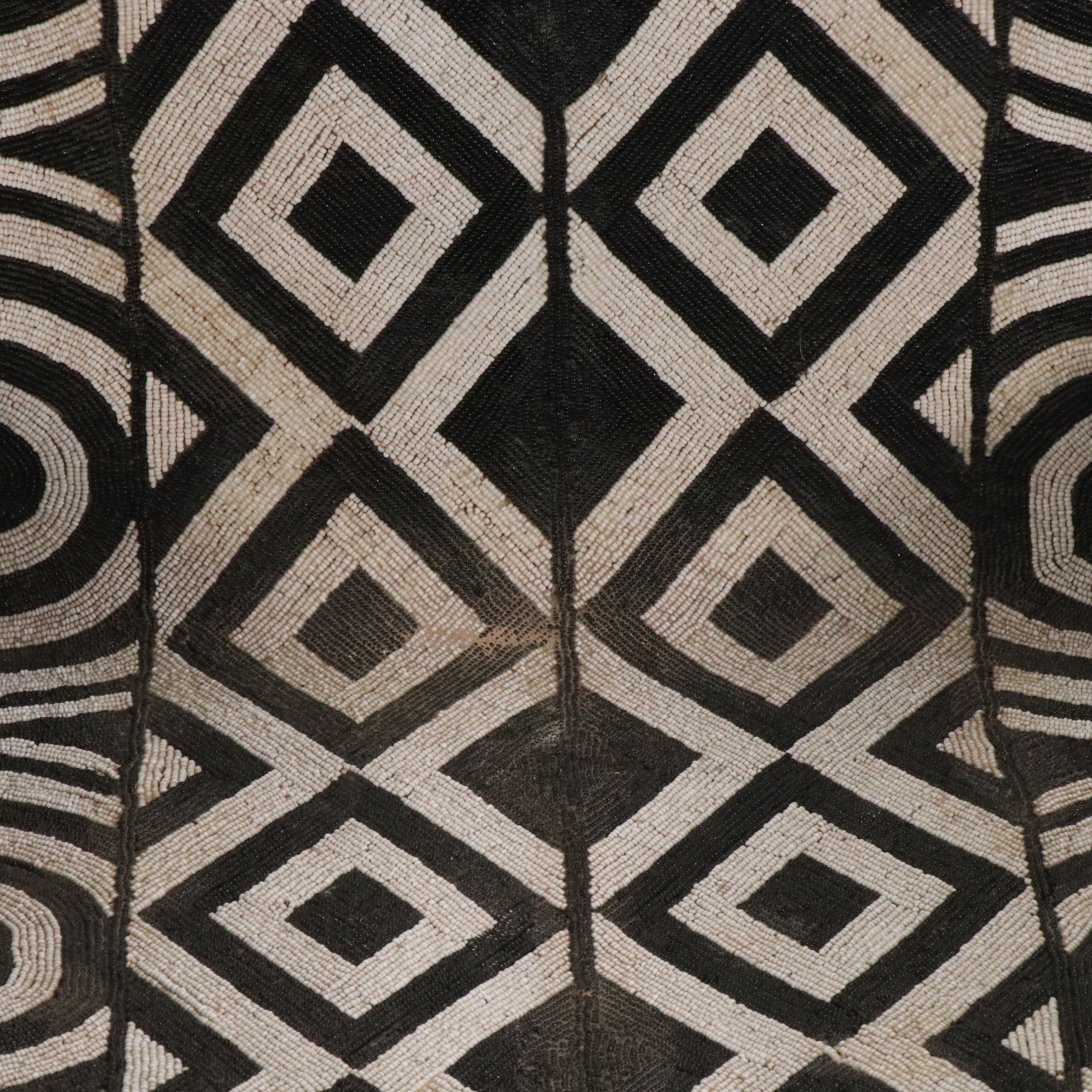 Pair of West African Yoruba Hand-Beaded Black and White Armchairs