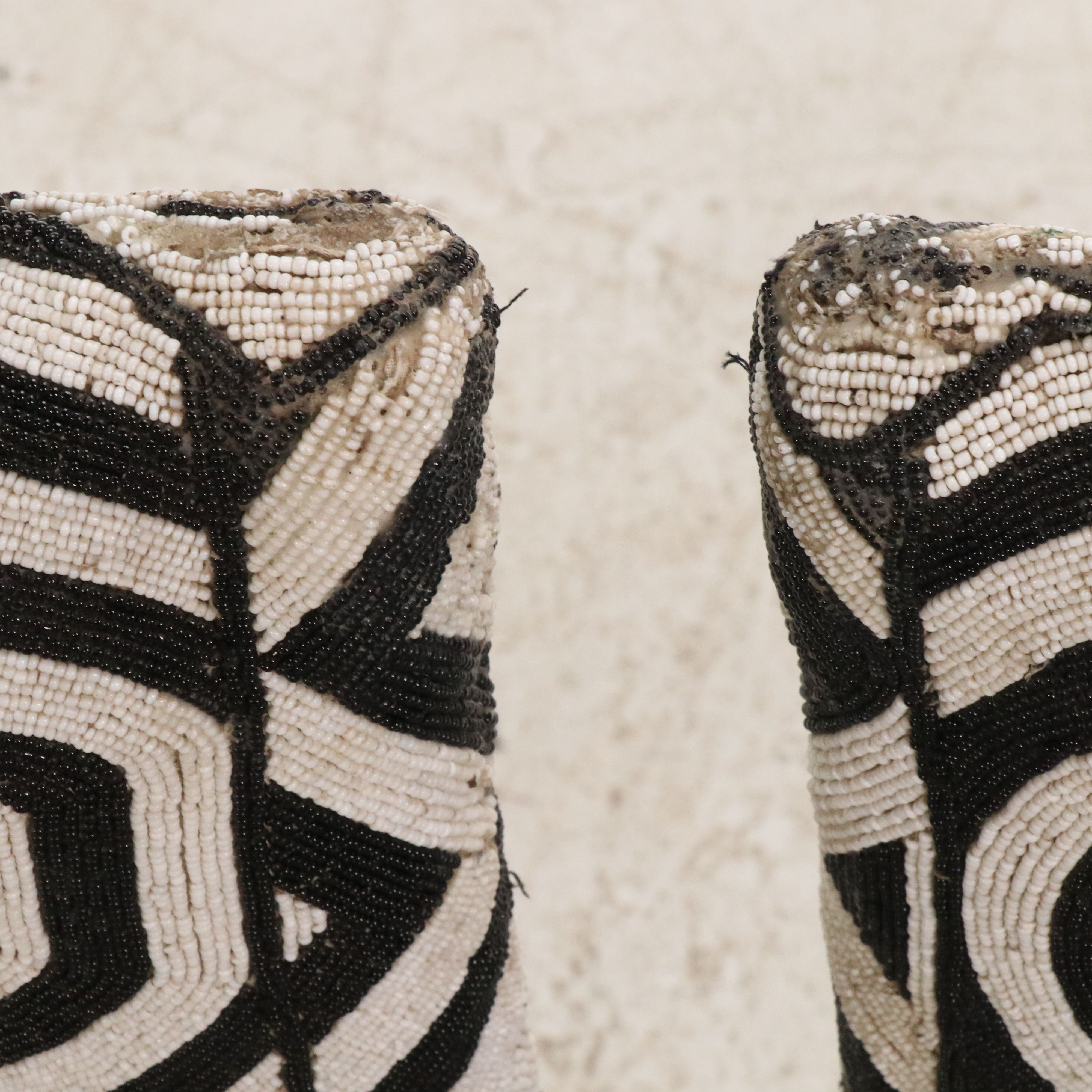 Pair of West African Yoruba Hand-Beaded Black and White Armchairs