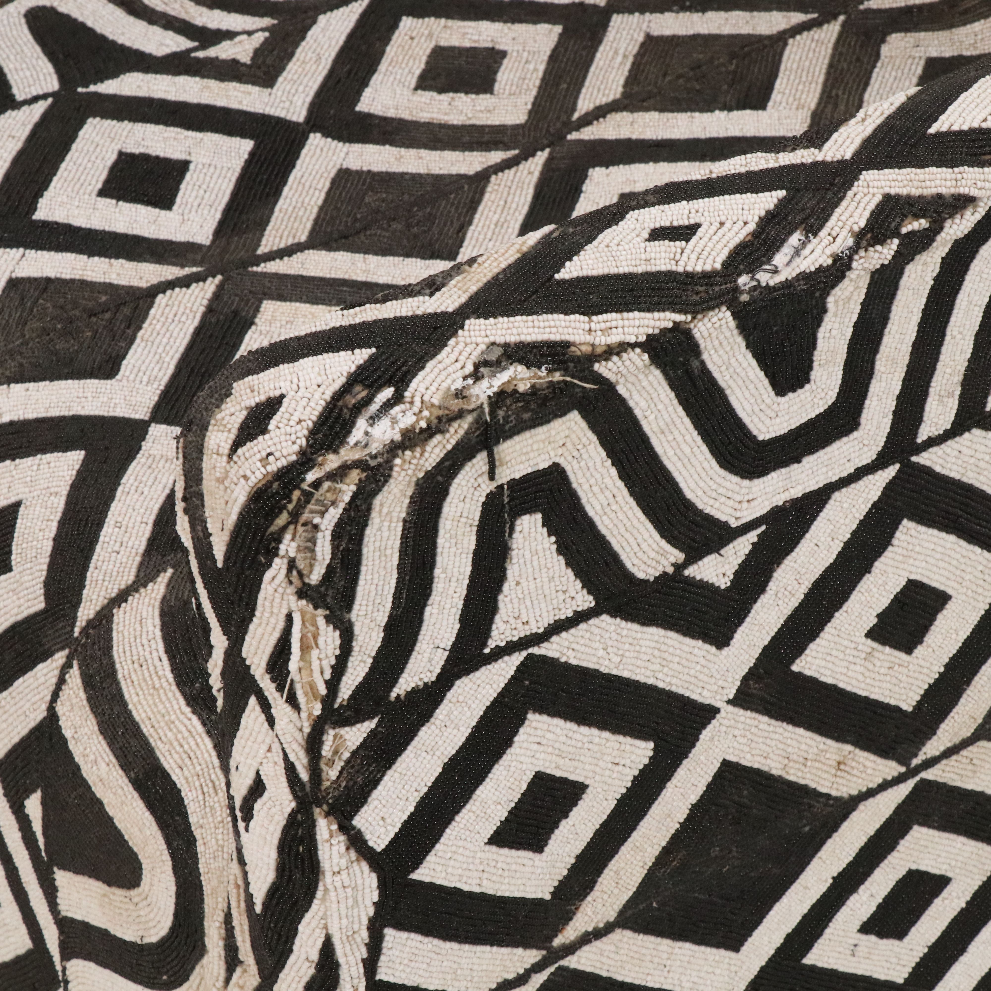 Pair of West African Yoruba Hand-Beaded Black and White Armchairs