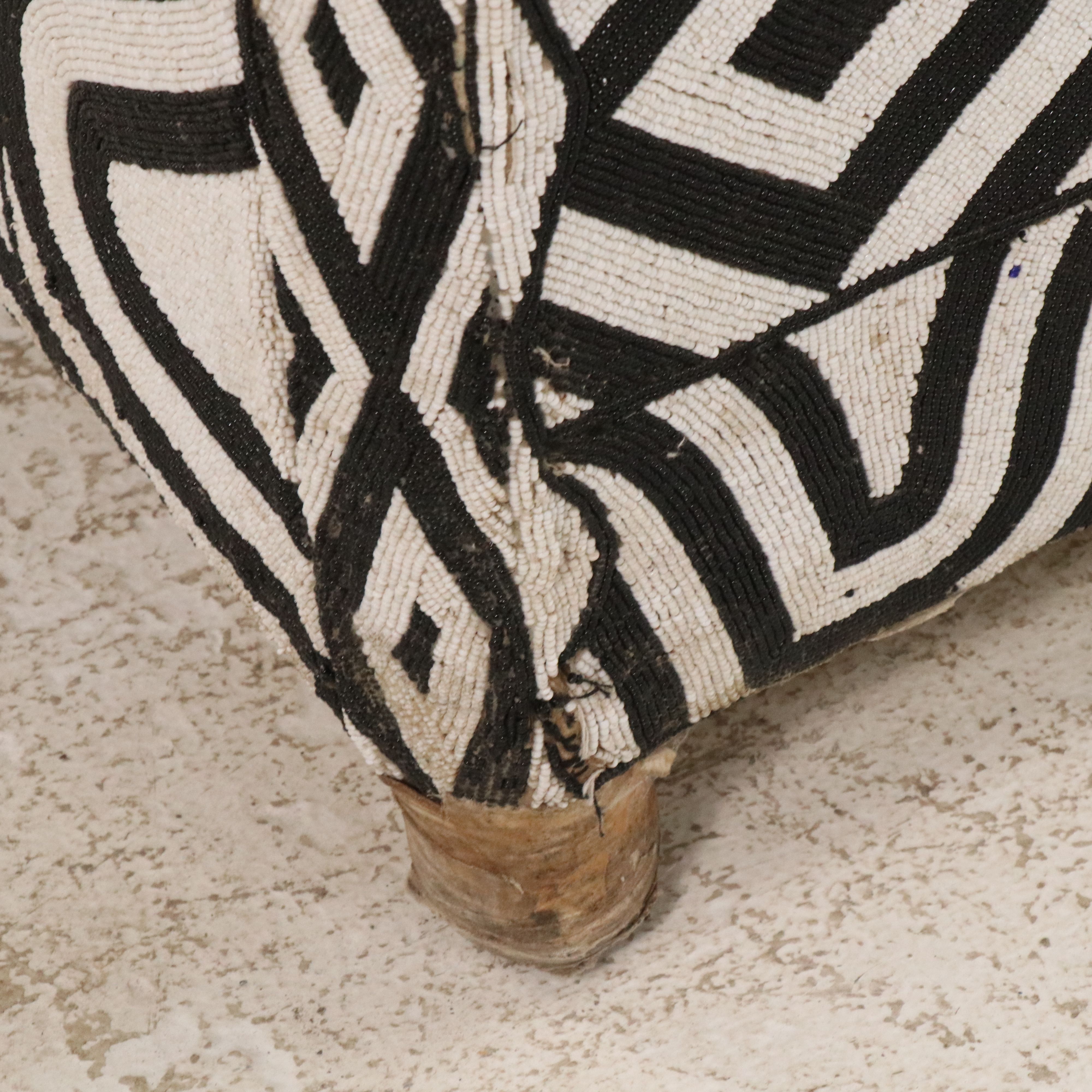 Pair of West African Yoruba Hand-Beaded Black and White Armchairs