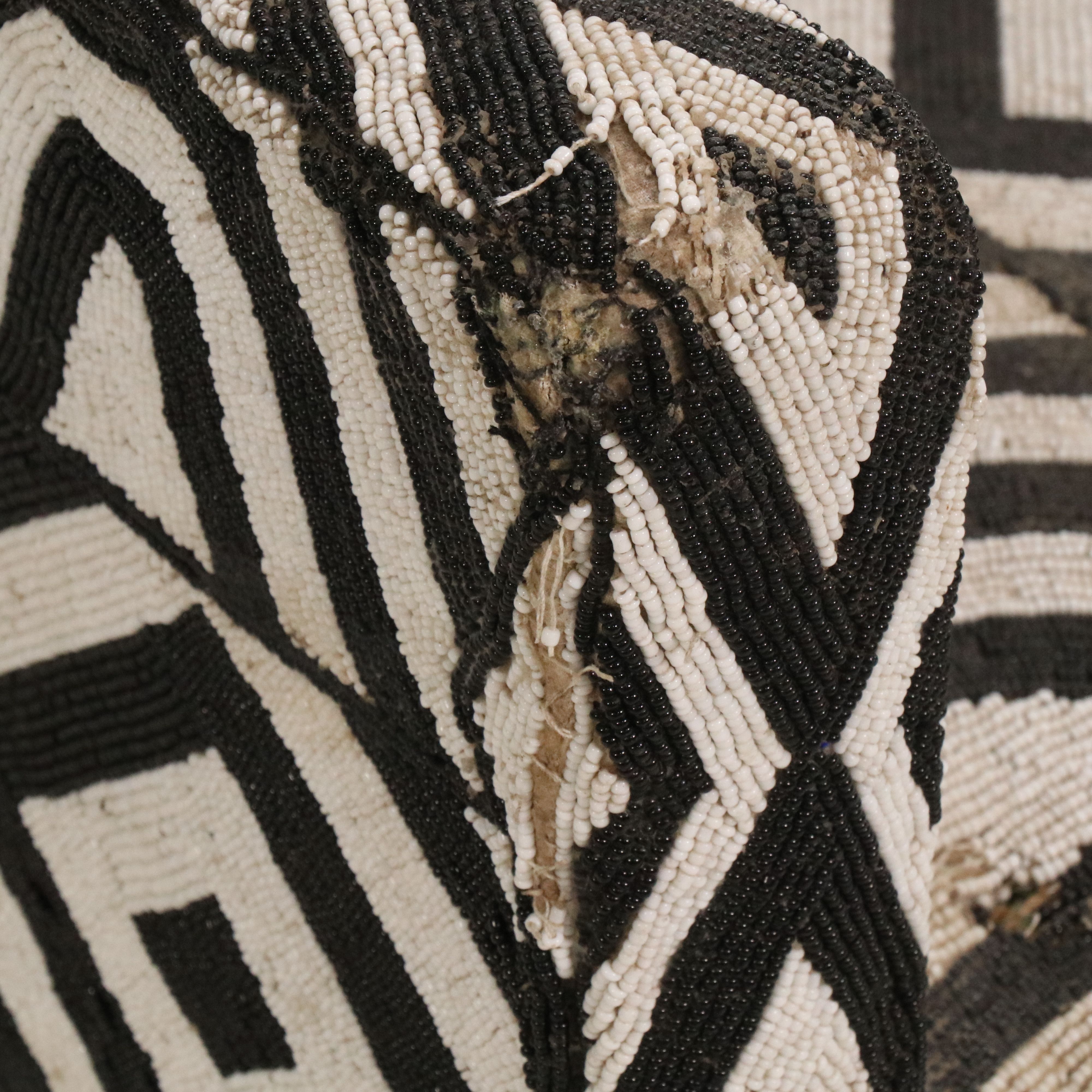 Pair of West African Yoruba Hand-Beaded Black and White Armchairs