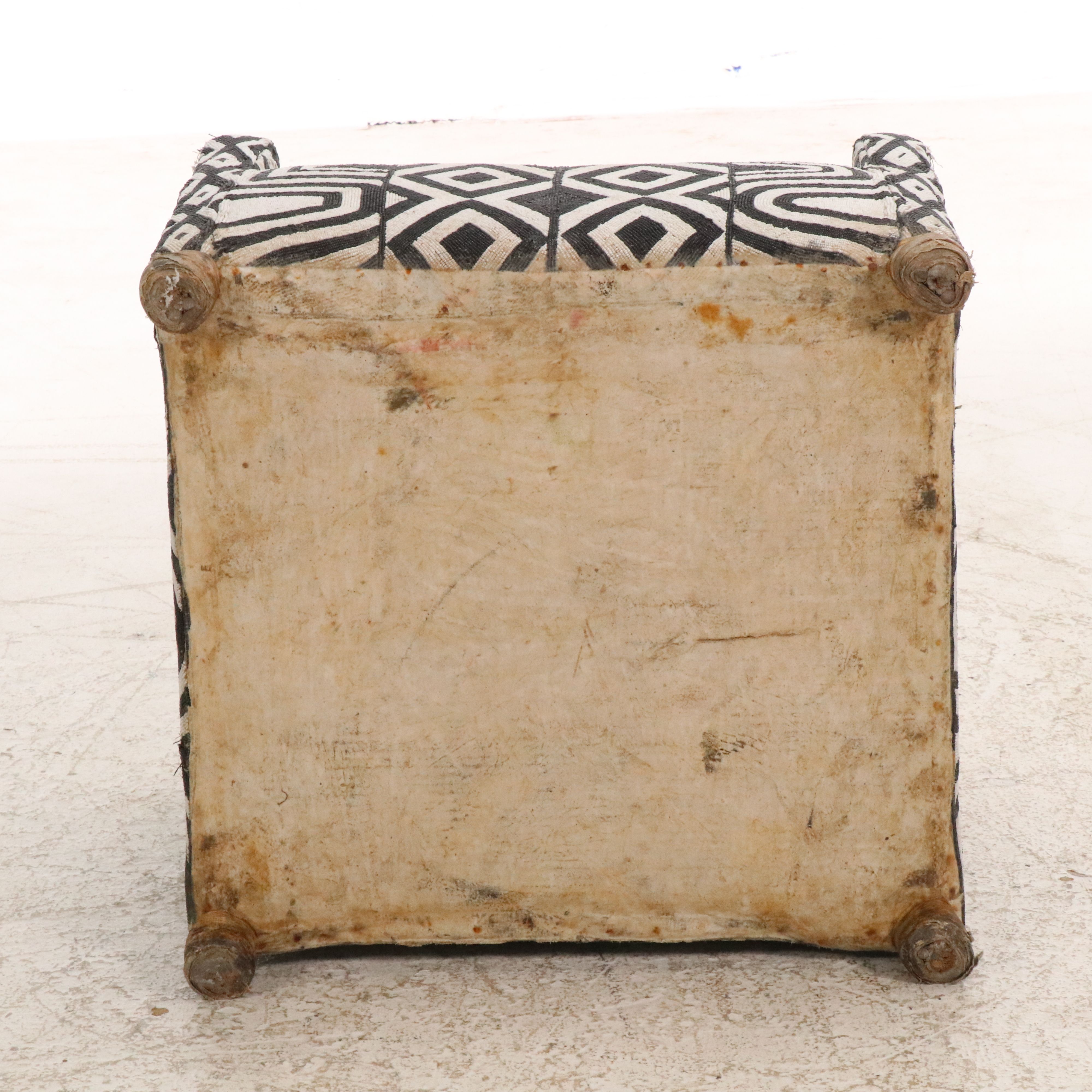 Pair of West African Yoruba Hand-Beaded Black and White Armchairs