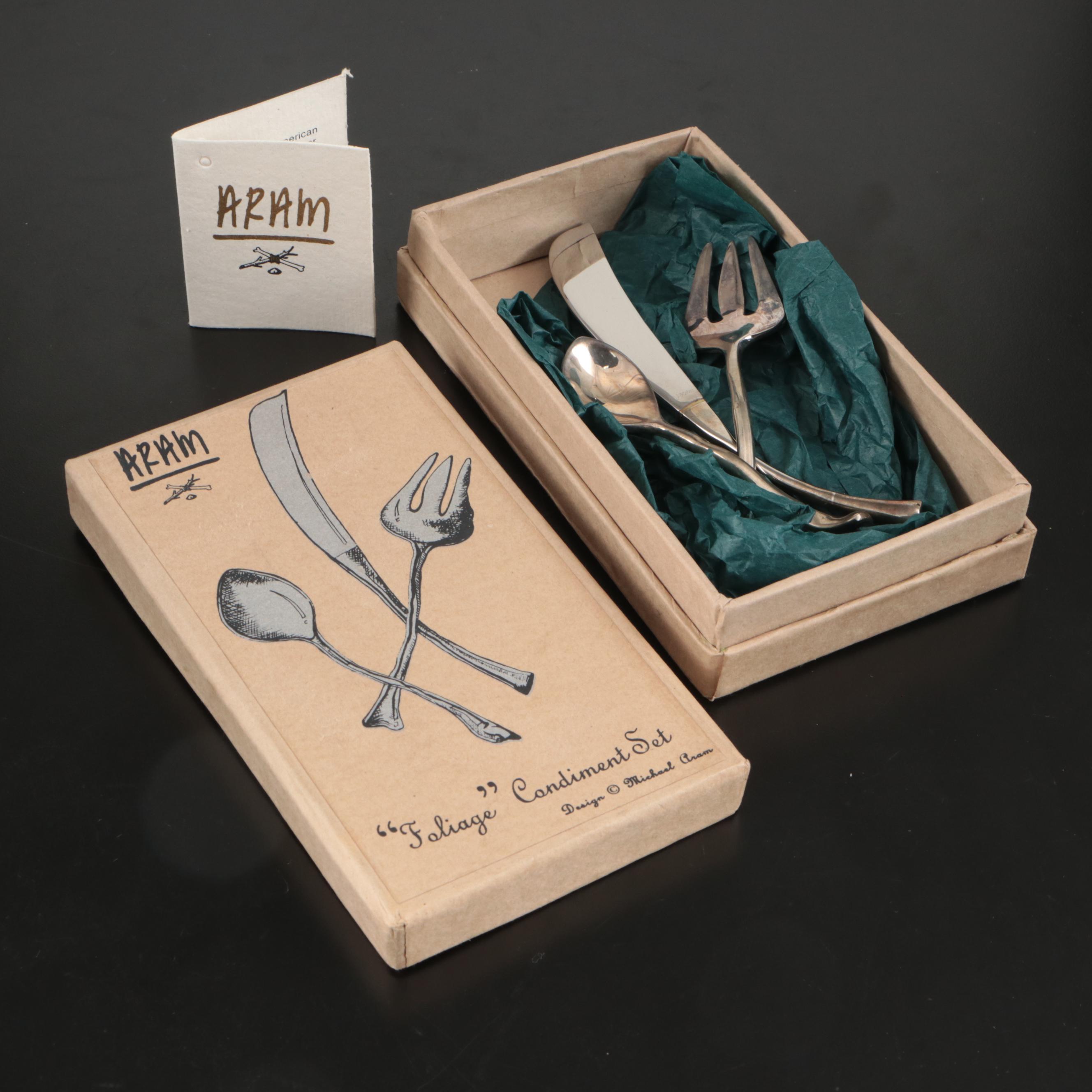 Micheal Aram Silver Plate "Foliage" Condiment Set