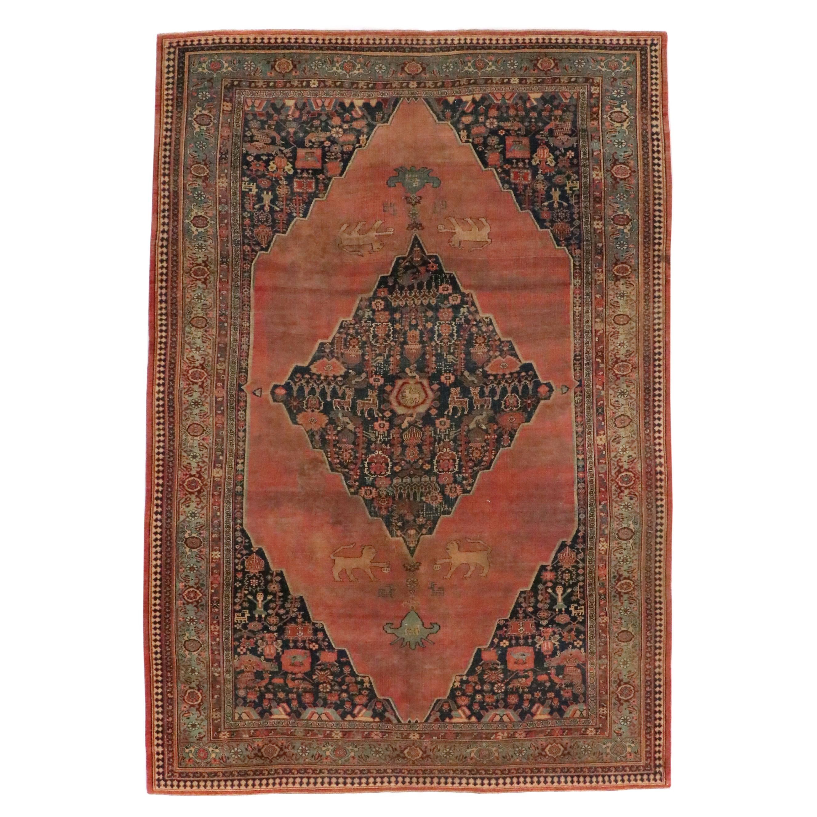 8'6 x 12'7 Hand-Knotted Persian Bijar Room Sized Rug, Antique