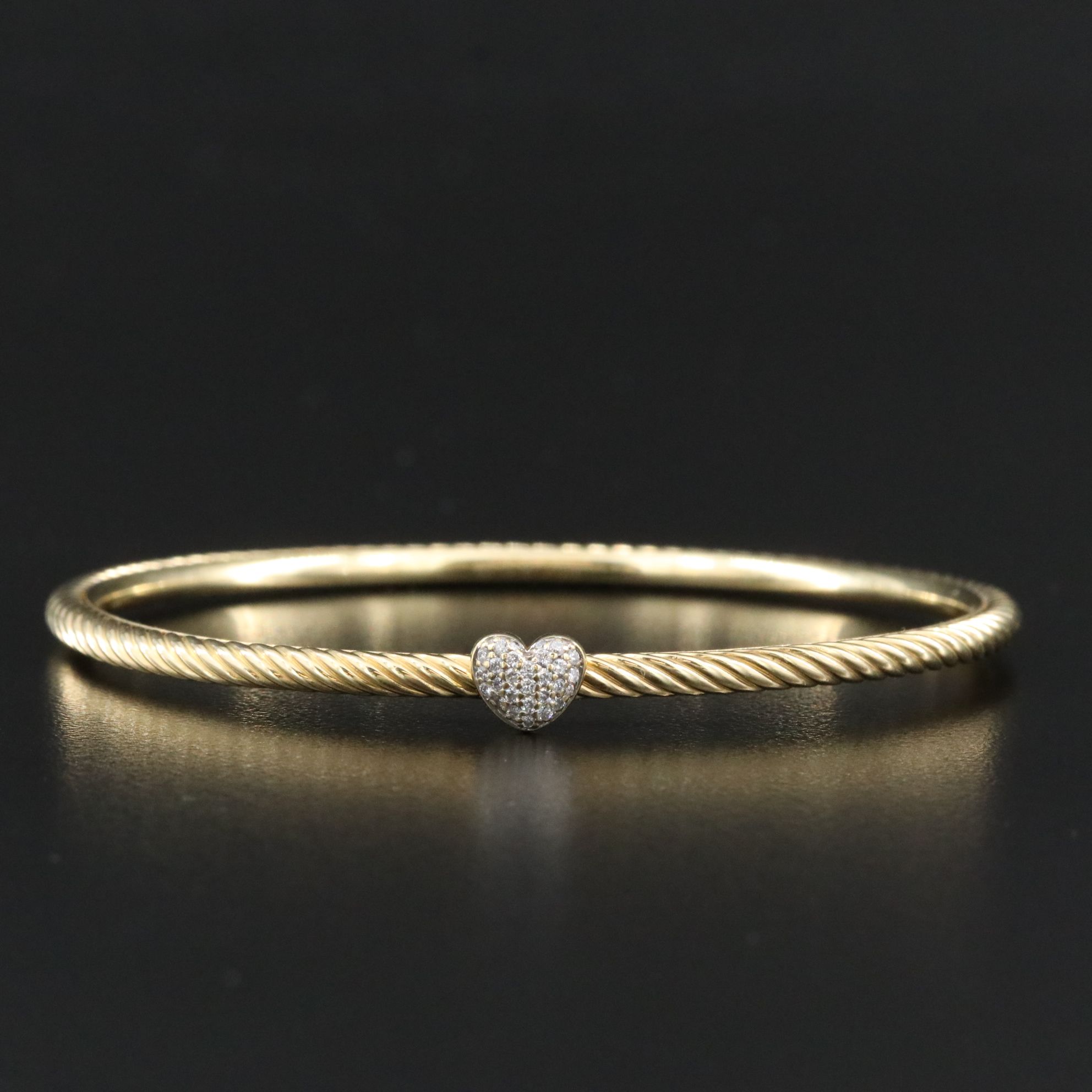 David Yurman 18K Diamond Pavé Heart Bangle Bracelet