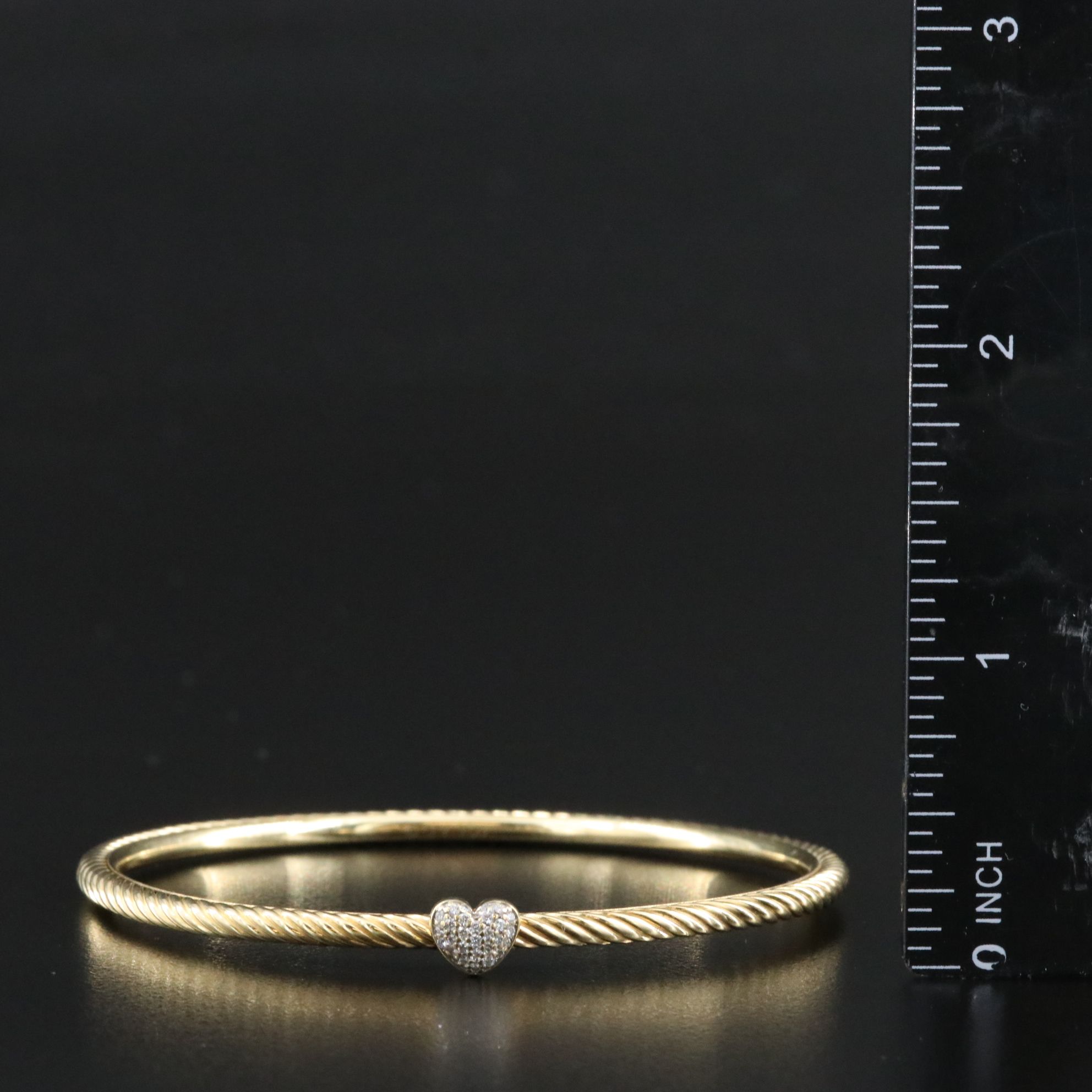 David Yurman 18K Diamond Pavé Heart Bangle Bracelet