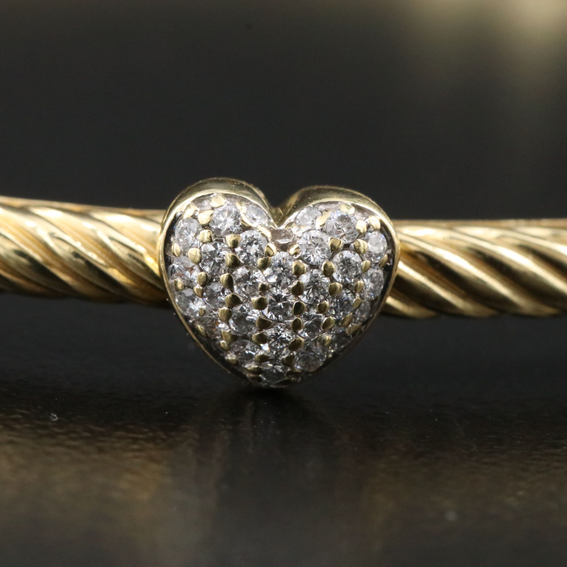 David Yurman 18K Diamond Pavé Heart Bangle Bracelet
