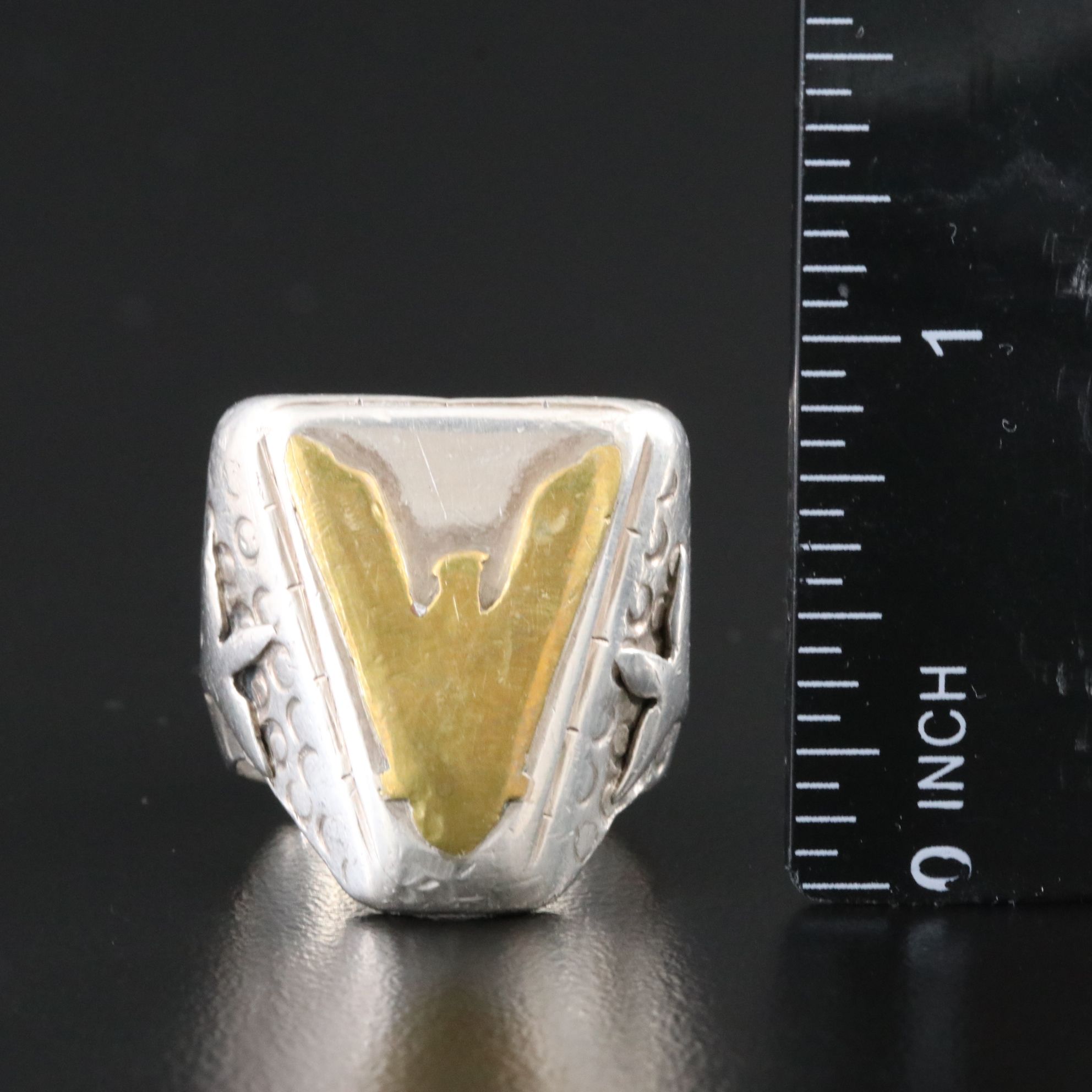 War Era Sterling and Brass Victory Ring