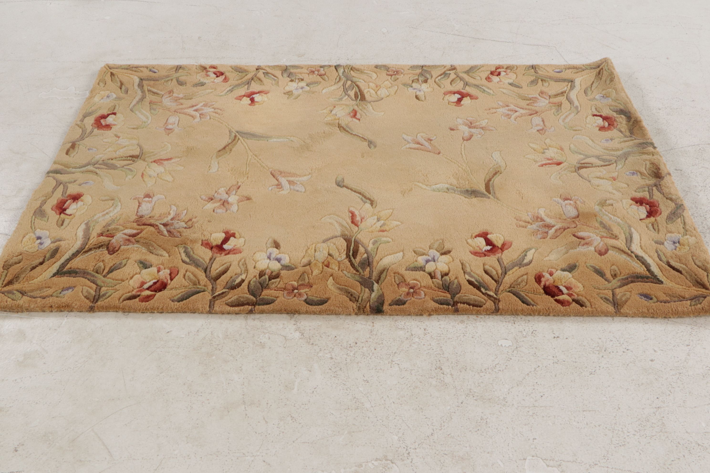 3'6 x 5'6 Hand-Tufted Emerald Collection "Gold Tulip Garden" Area Rug