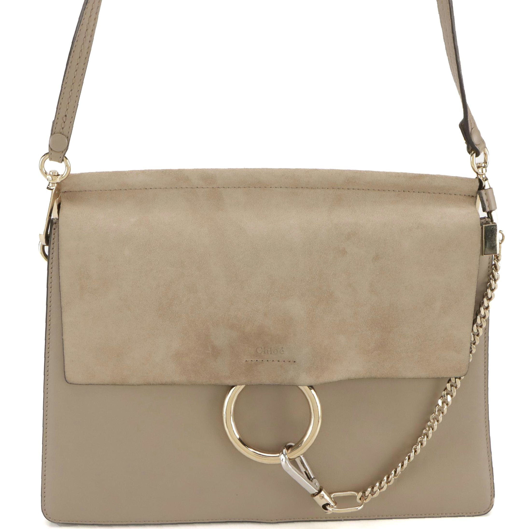Chloé Medium Faye Shoulder Bag in Motty Grey Calfskin Leather and Suede