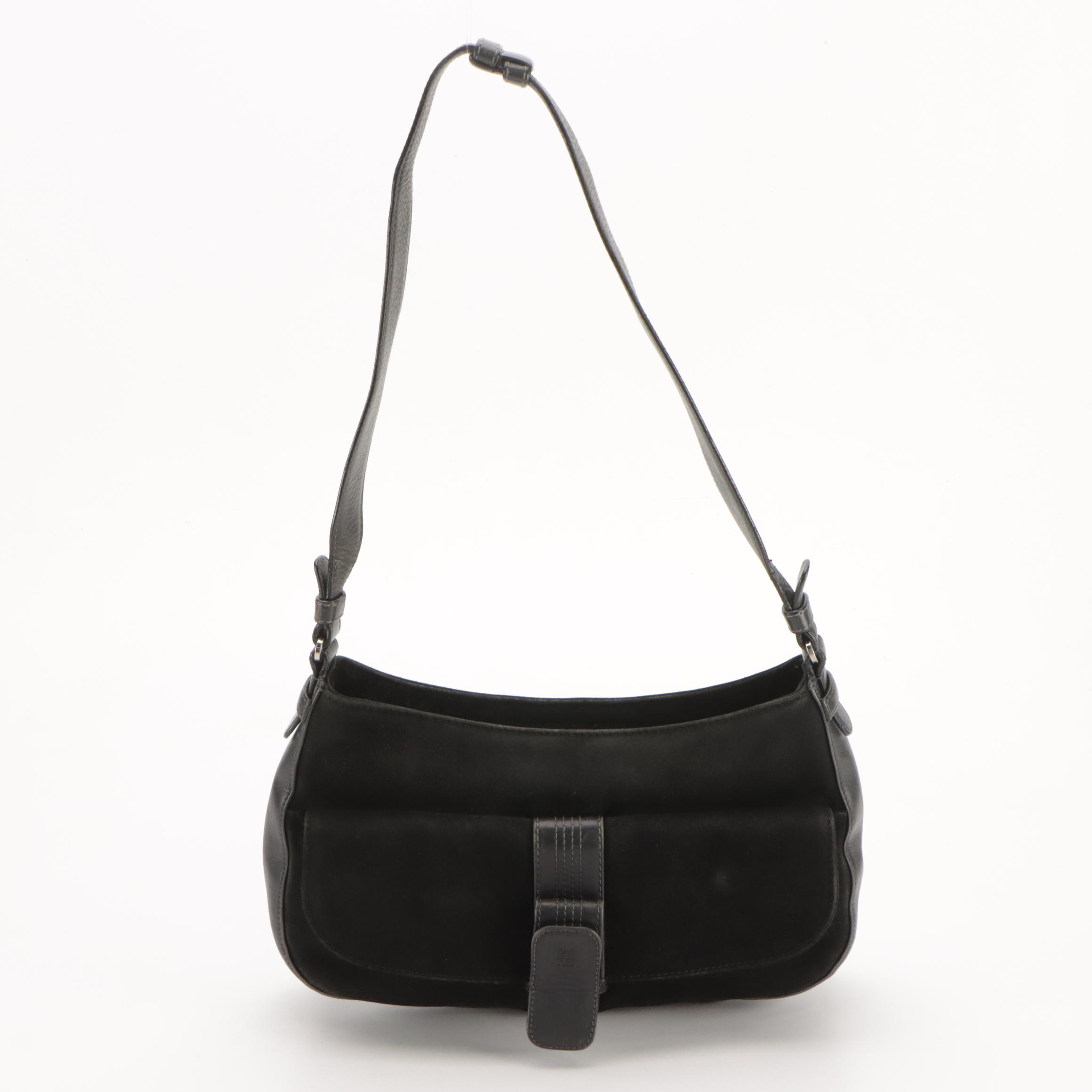 Loewe Zip-Top Shoulder Bag in Black Suede and Leather