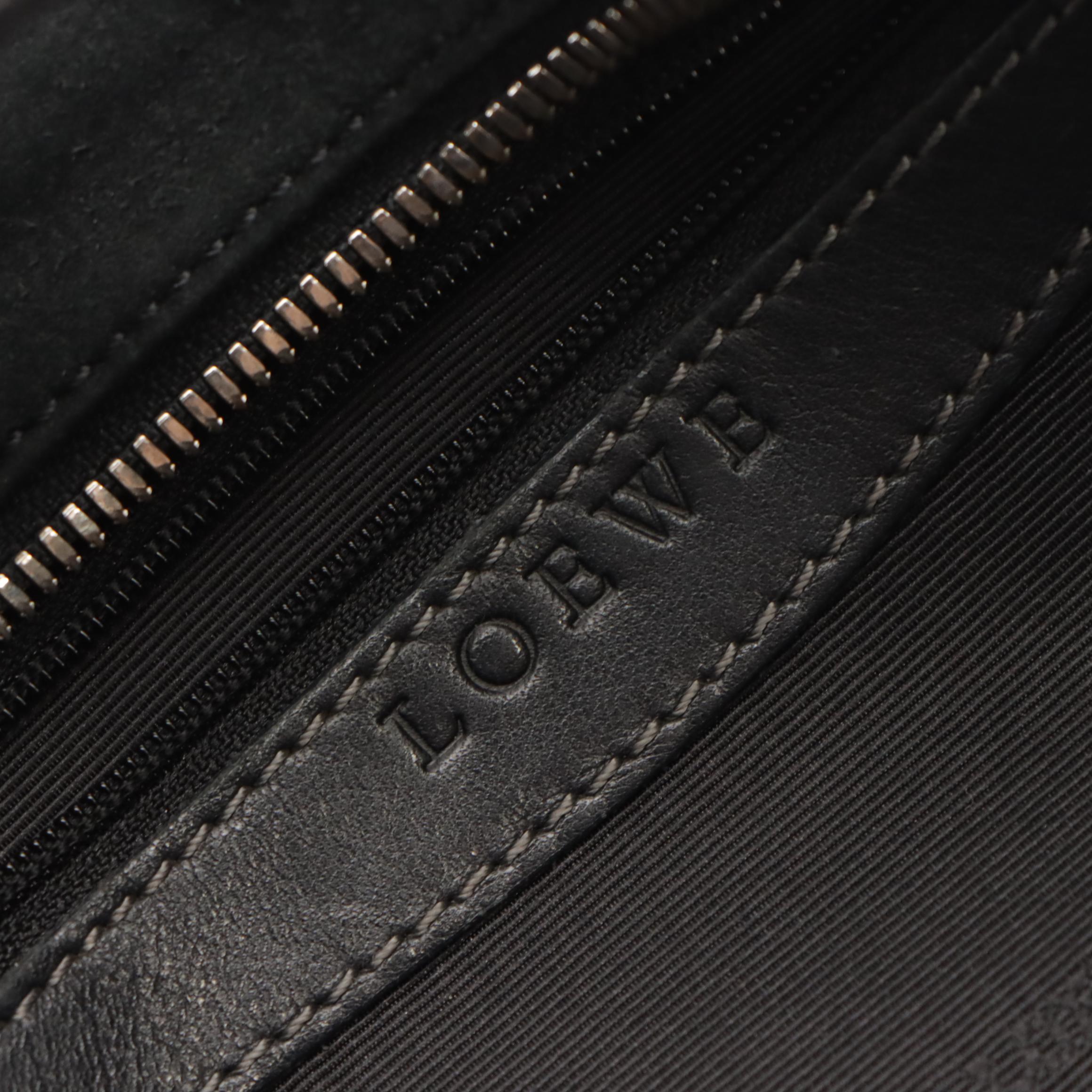 Loewe Zip-Top Shoulder Bag in Black Suede and Leather