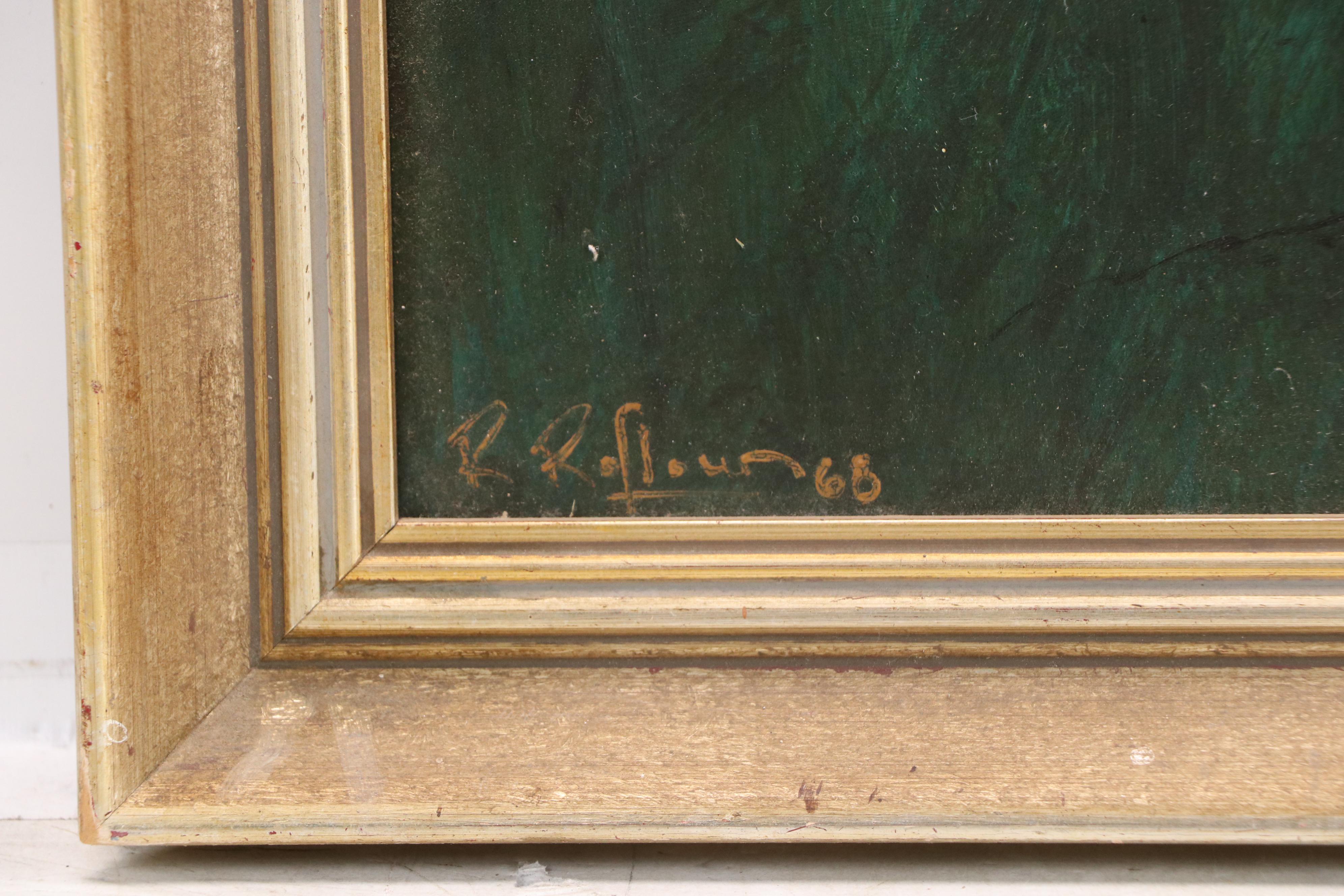 Landscape Oil Painting with Couple Near Woodland Stream, 1968