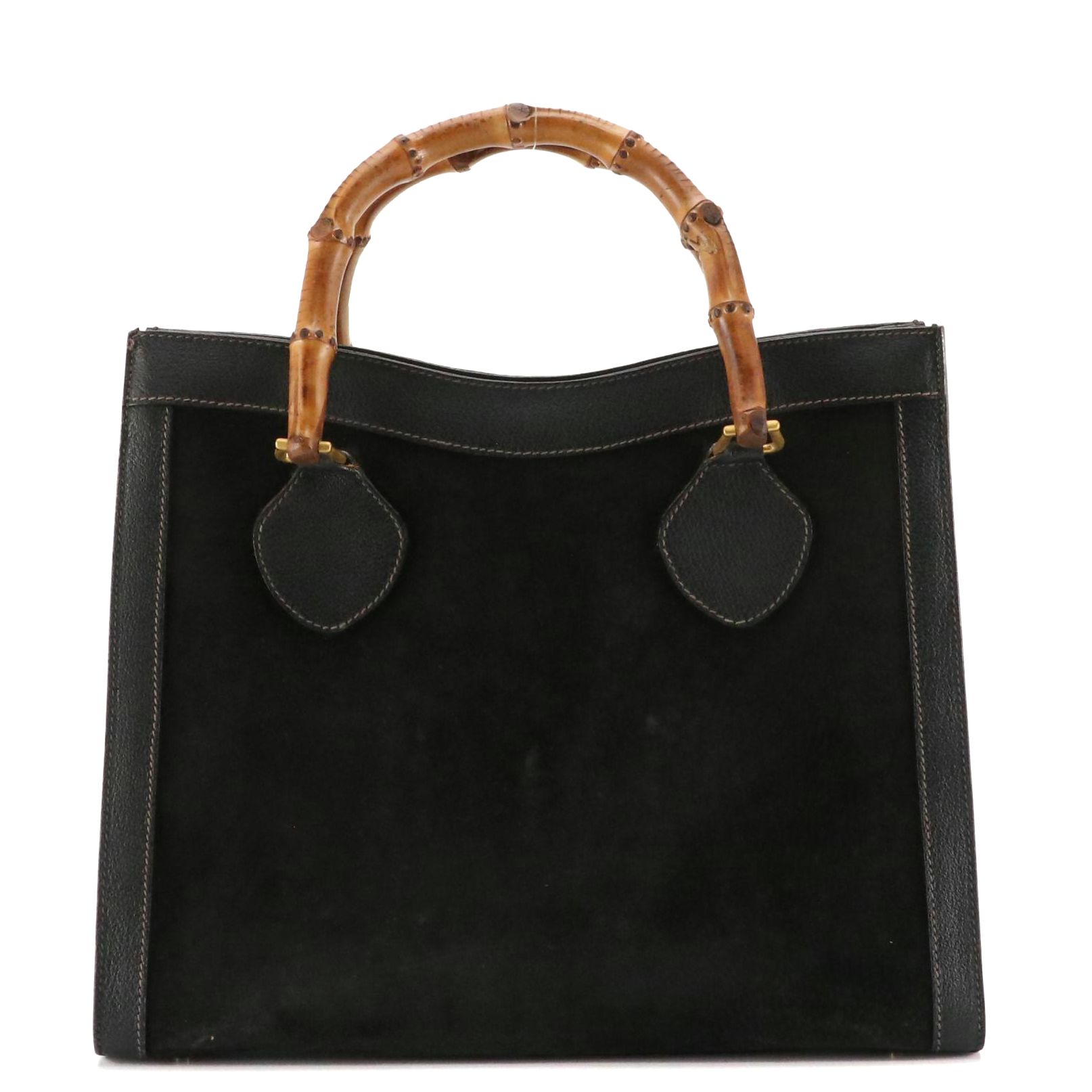 Gucci Large Diana Bamboo Handle Tote in Black Suede and Cinghiale Leather